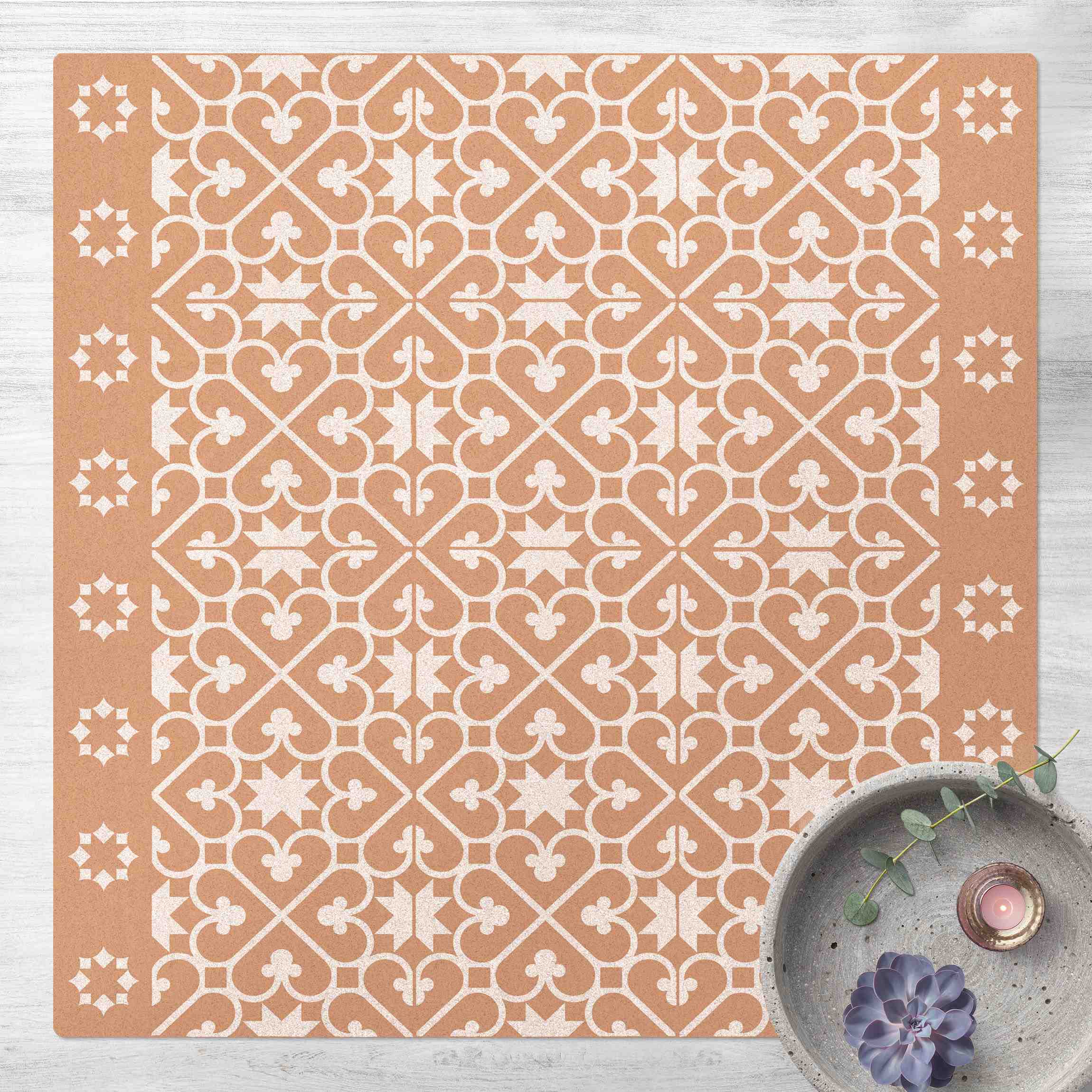 Kork-Teppich Geometrischer Fliesenmix Herzen Weiß