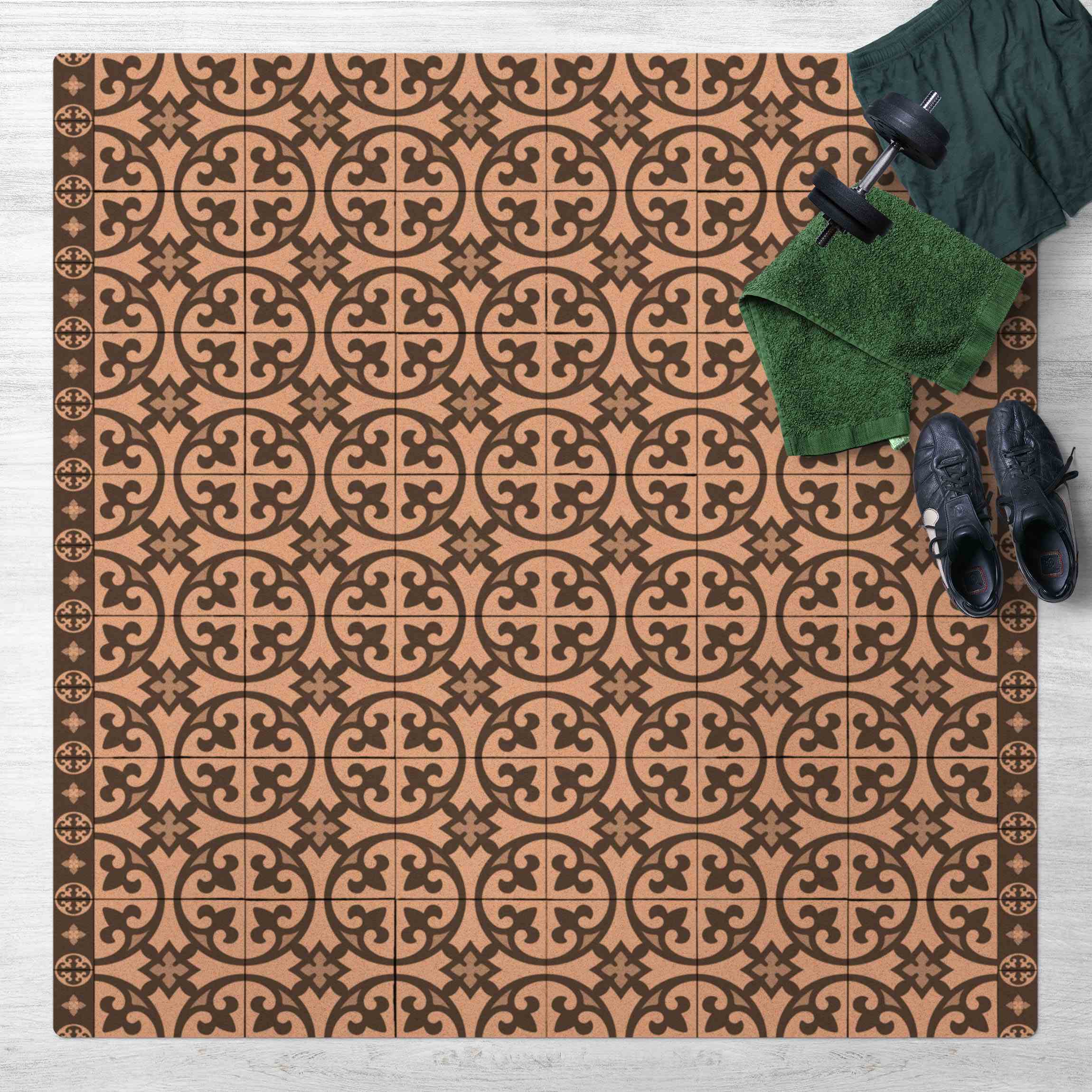 Kork-Teppich Geometrischer Fliesenmix Kreise Grau
