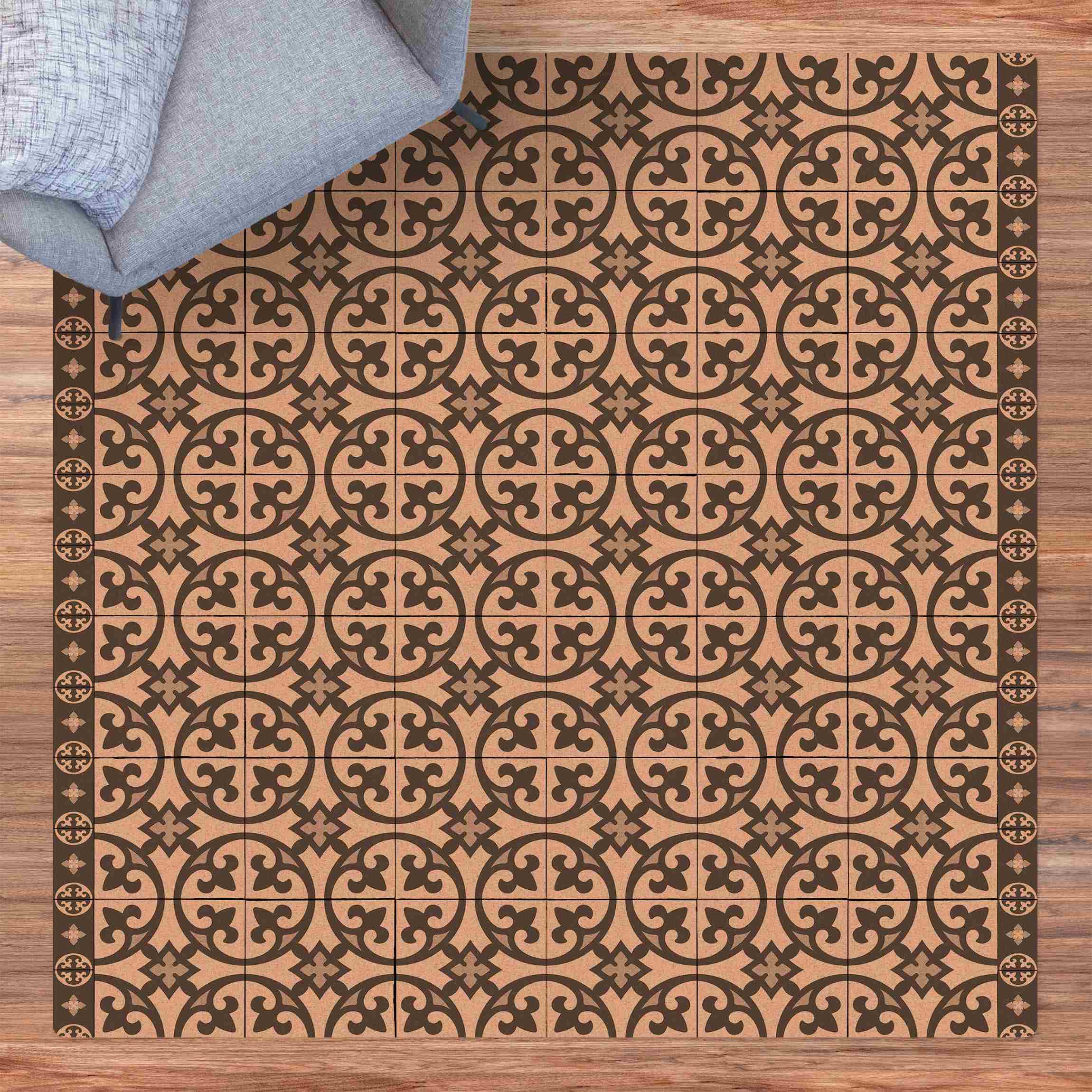 Kork-Teppich Geometrischer Fliesenmix Kreise Grau