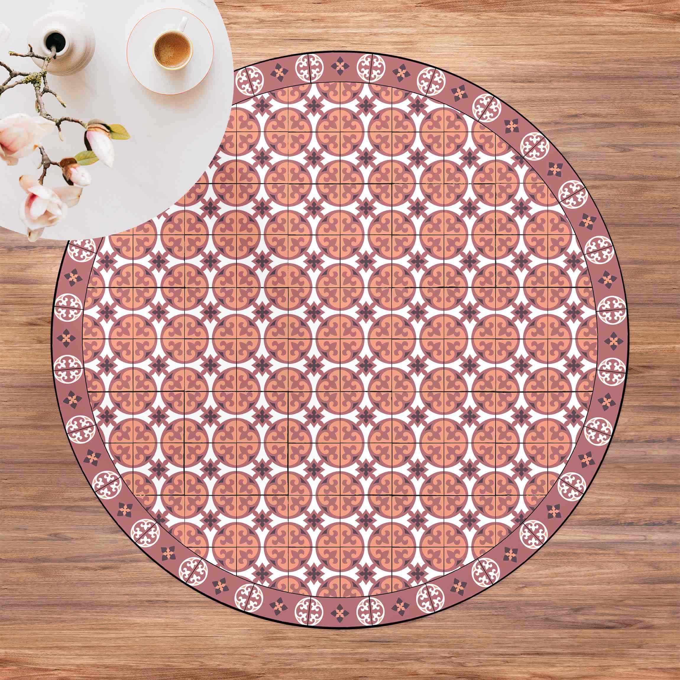 Runder Vinyl-Teppich Geometrischer Fliesenmix Kreise Orange