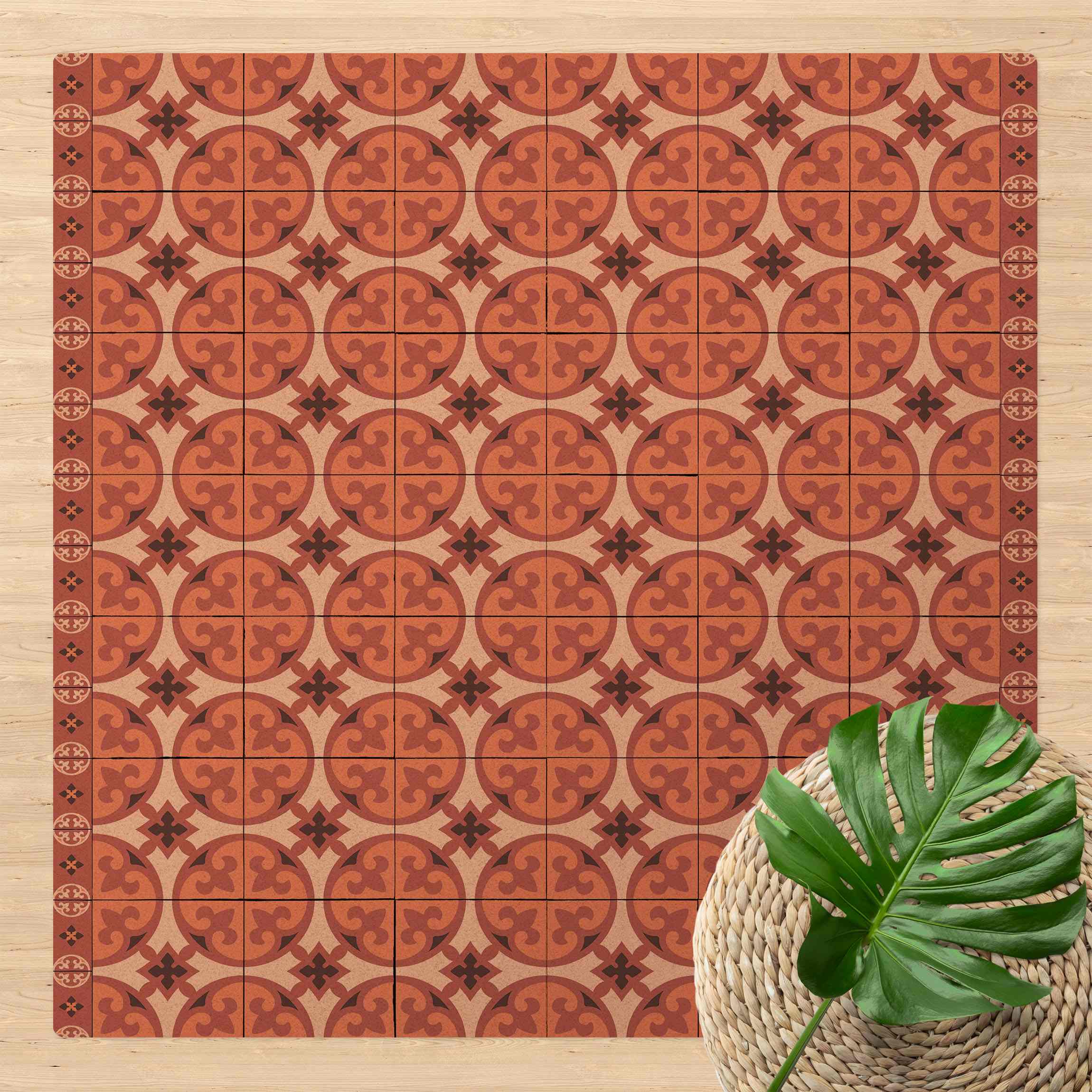 Kork-Teppich Geometrischer Fliesenmix Kreise Orange