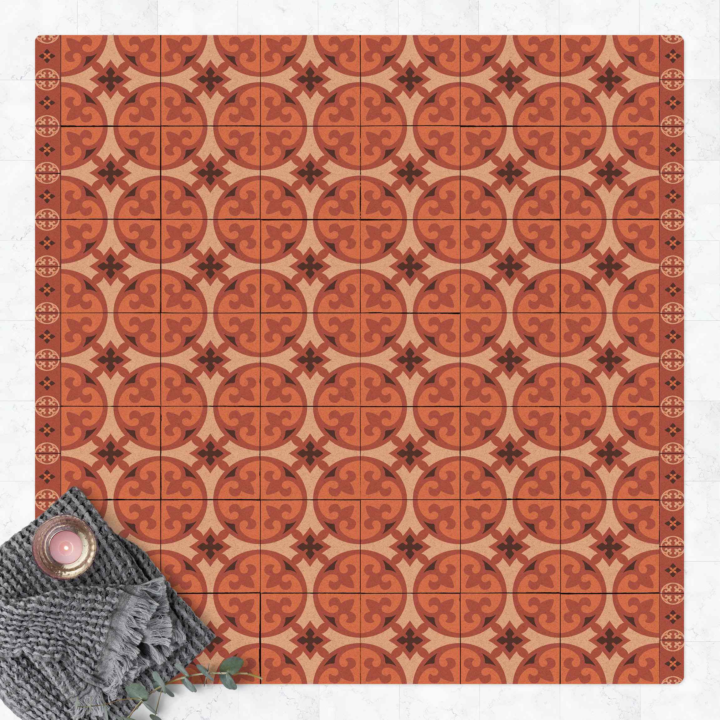 Kork-Teppich Geometrischer Fliesenmix Kreise Orange