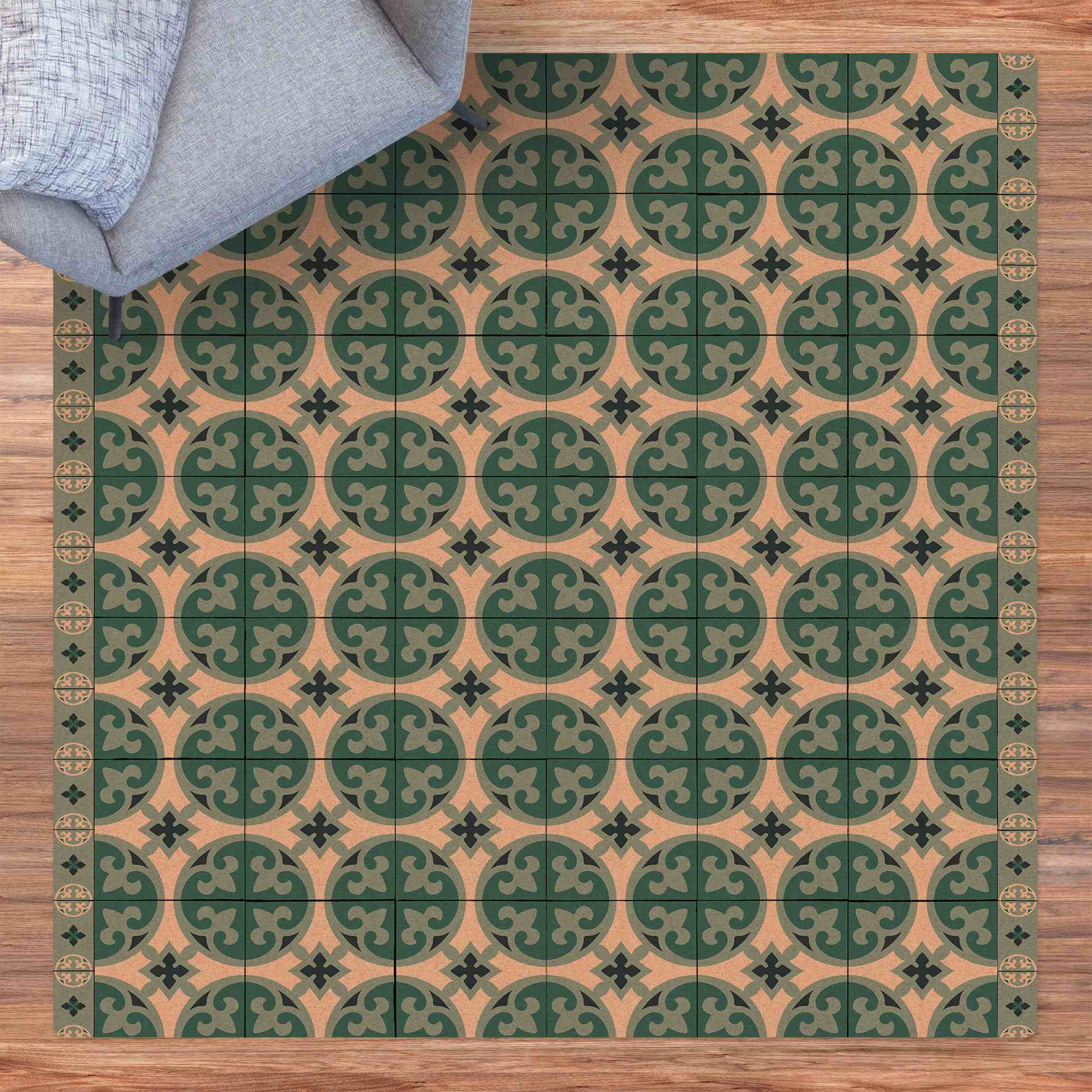 Kork-Teppich Geometrischer Fliesenmix Kreise Türkis