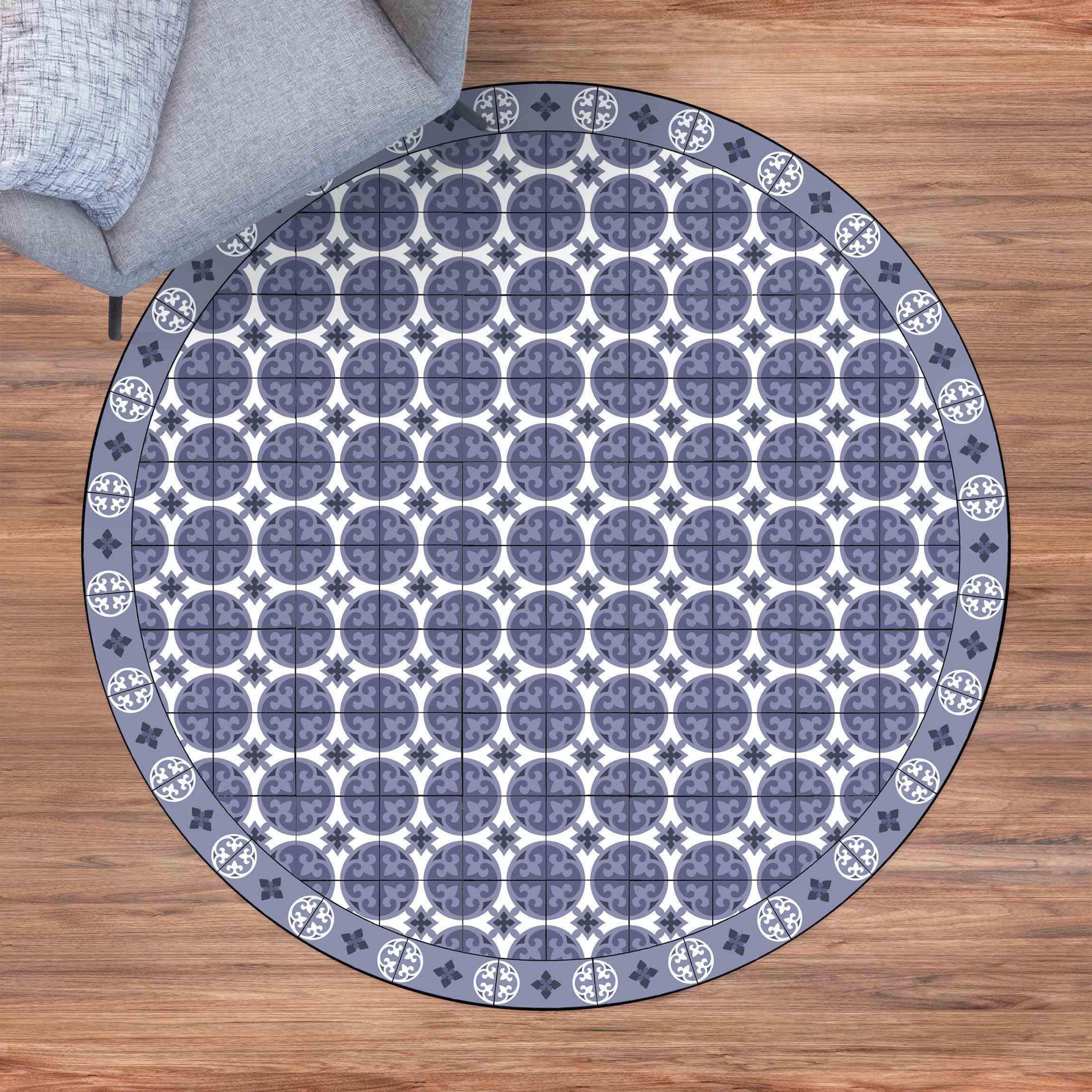 Runder Vinyl-Teppich Geometrischer Fliesenmix Kreise Violett