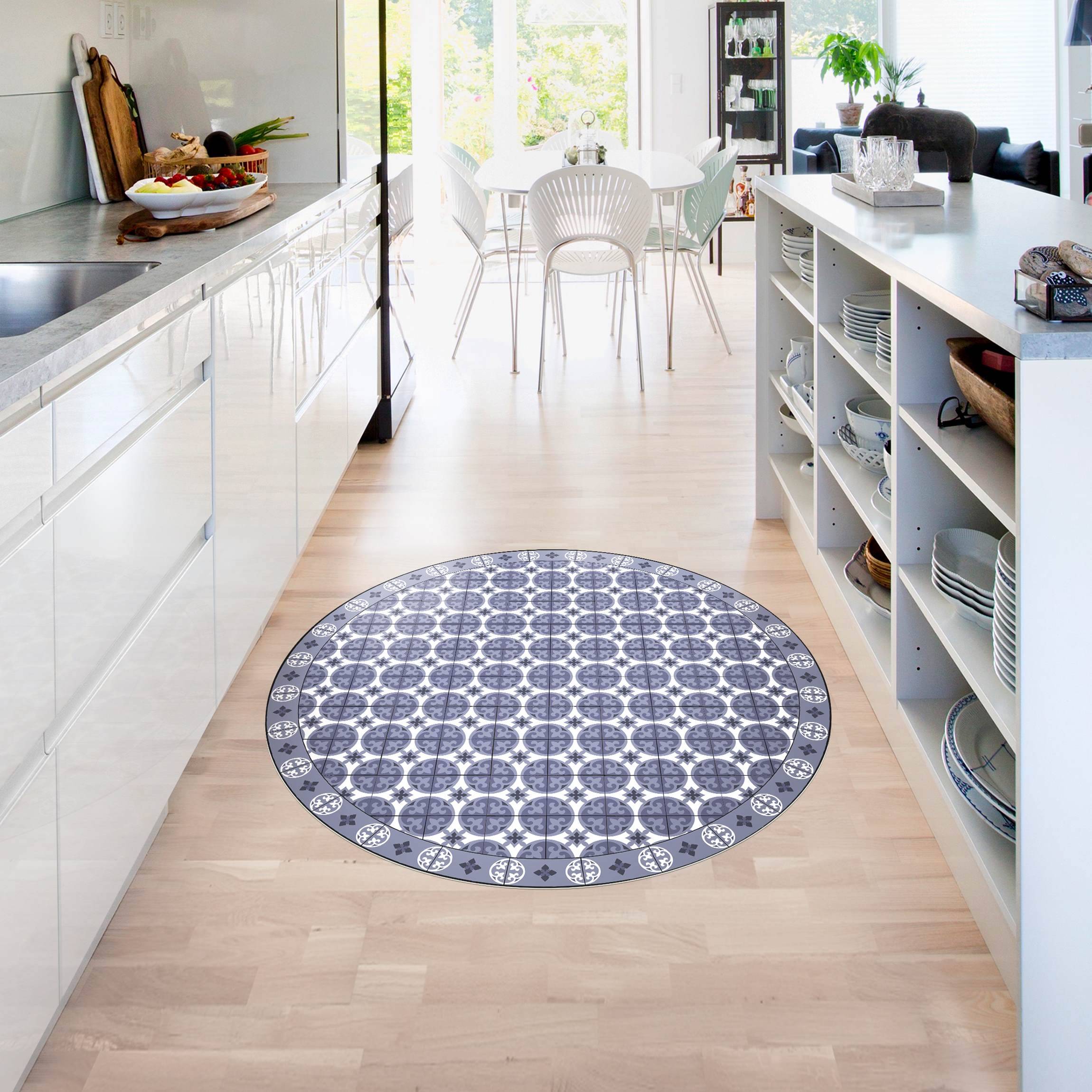 Runder Vinyl-Teppich Geometrischer Fliesenmix Kreise Violett