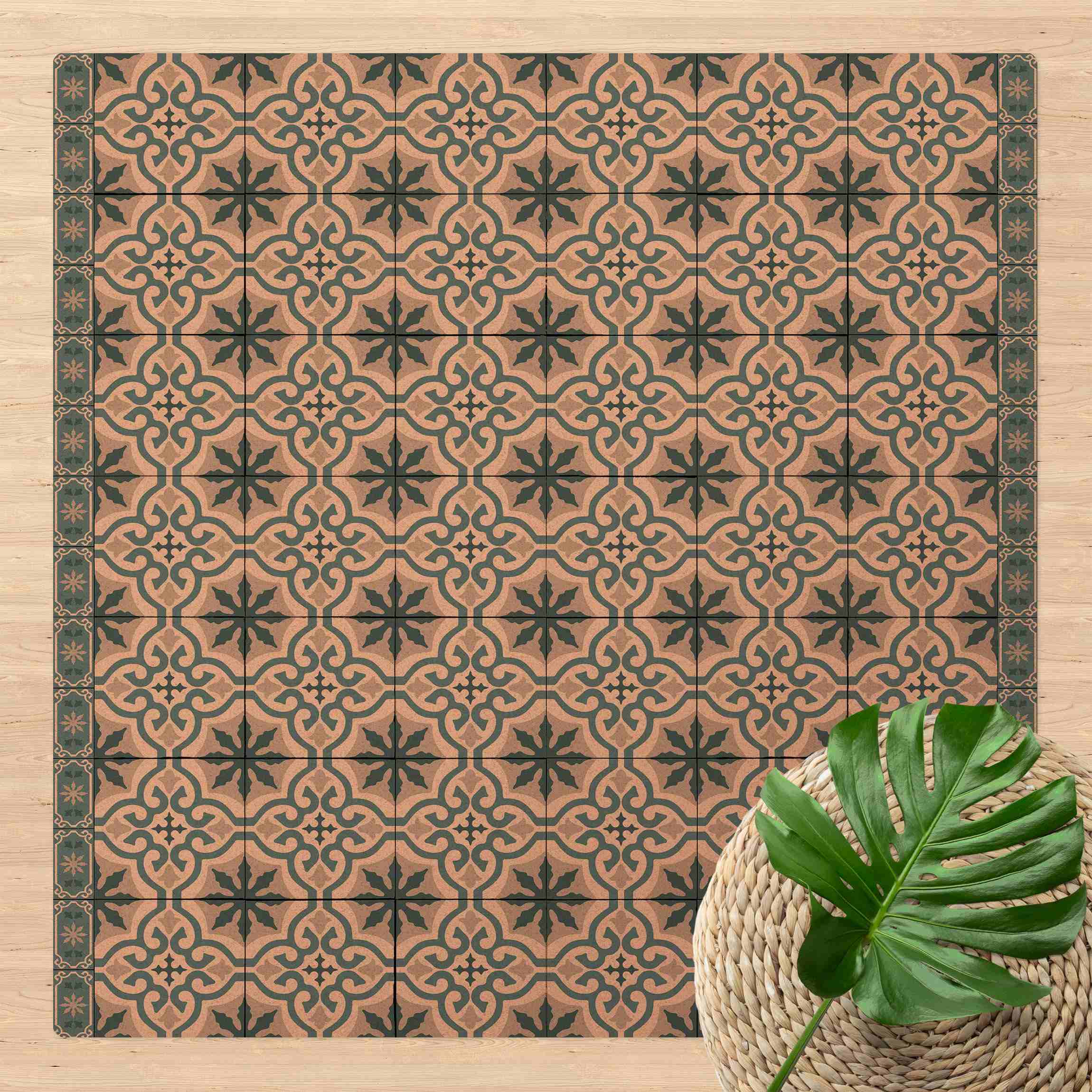 Kork-Teppich Geometrischer Fliesenmix Kreuz Blaugrau
