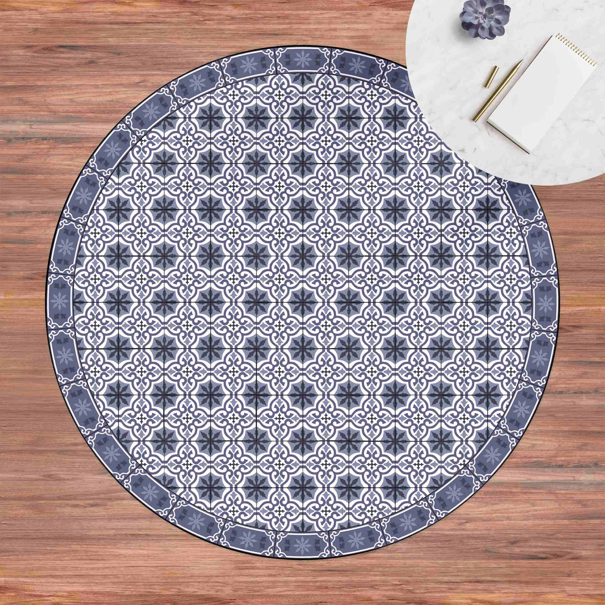 Runder Vinyl-Teppich Geometrischer Fliesenmix Kreuz Violett