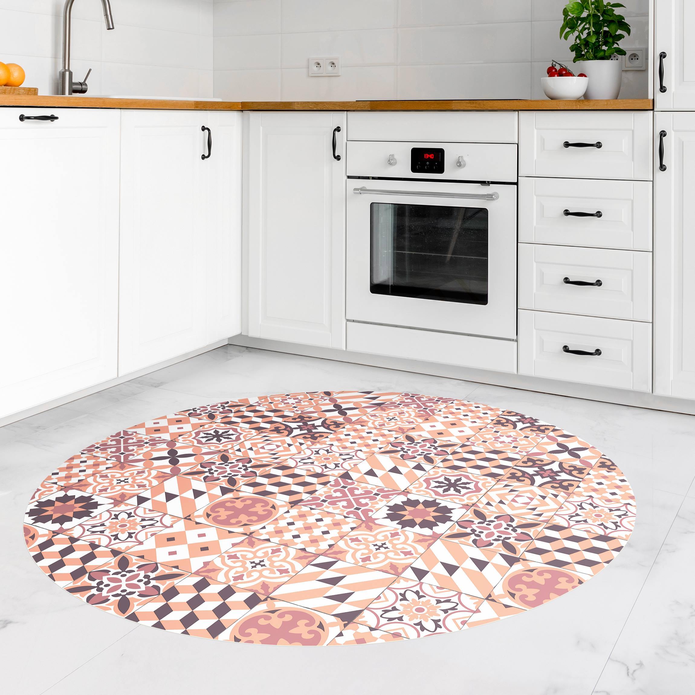 Runder Vinyl-Teppich Geometrischer Fliesenmix Orange