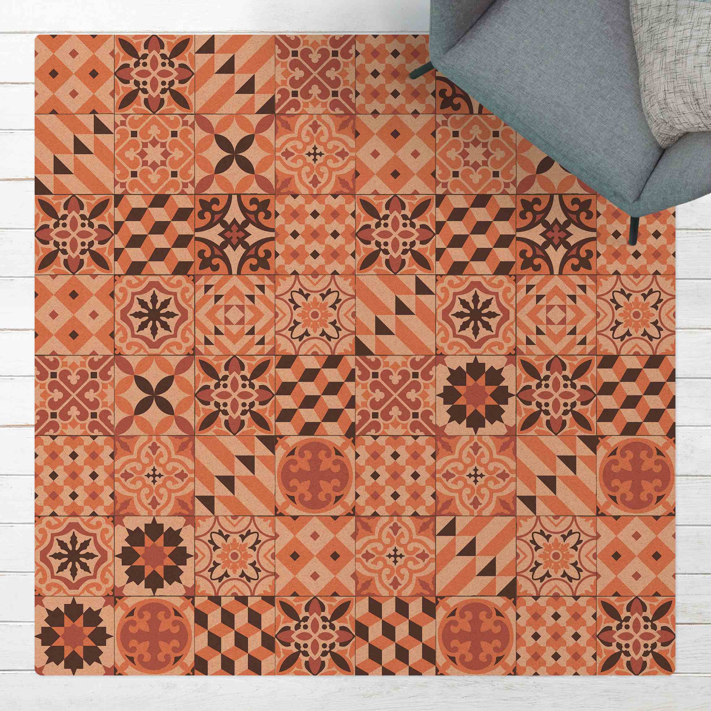 Kork-Teppich Geometrischer Fliesenmix Orange