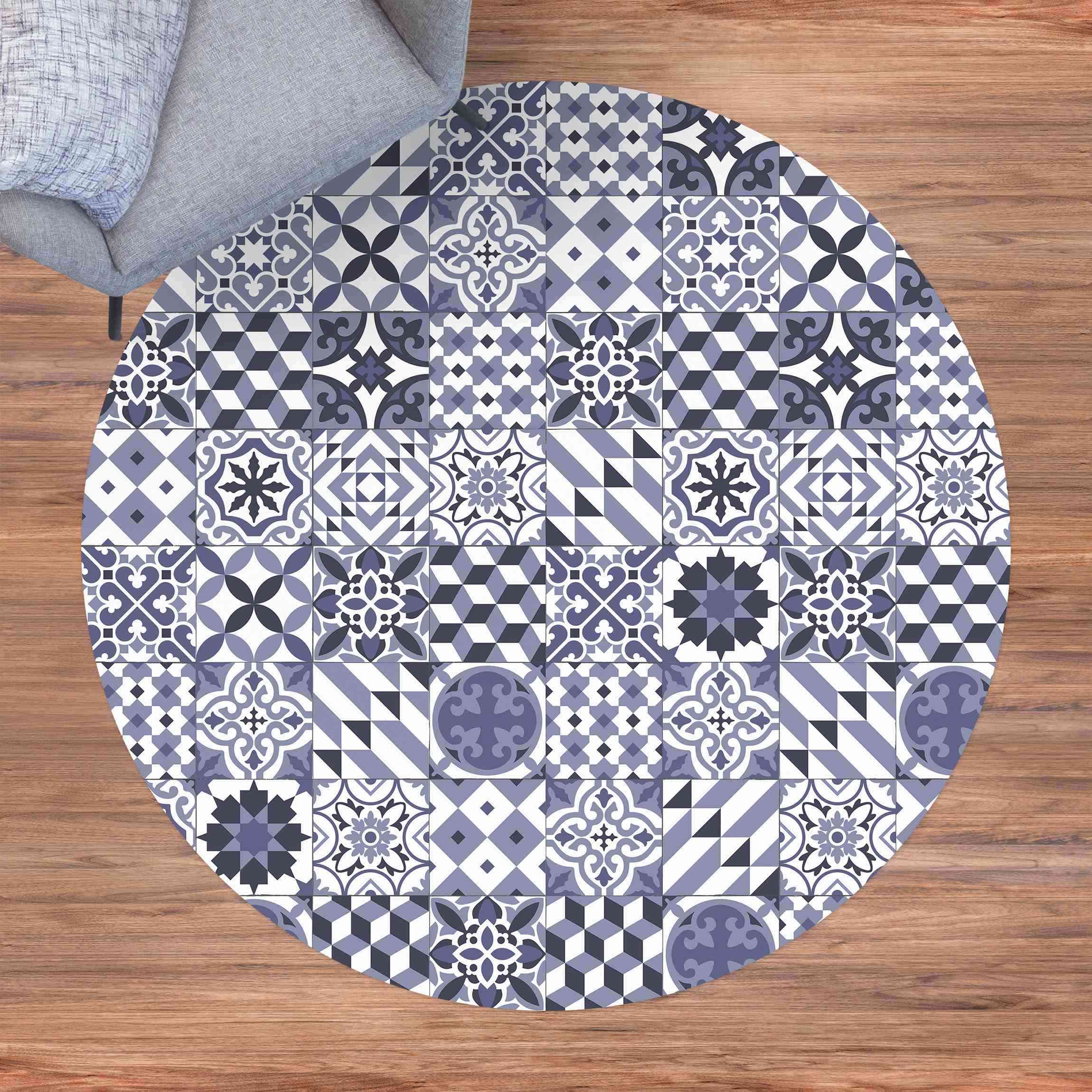 Runder Vinyl-Teppich Geometrischer Fliesenmix Violett