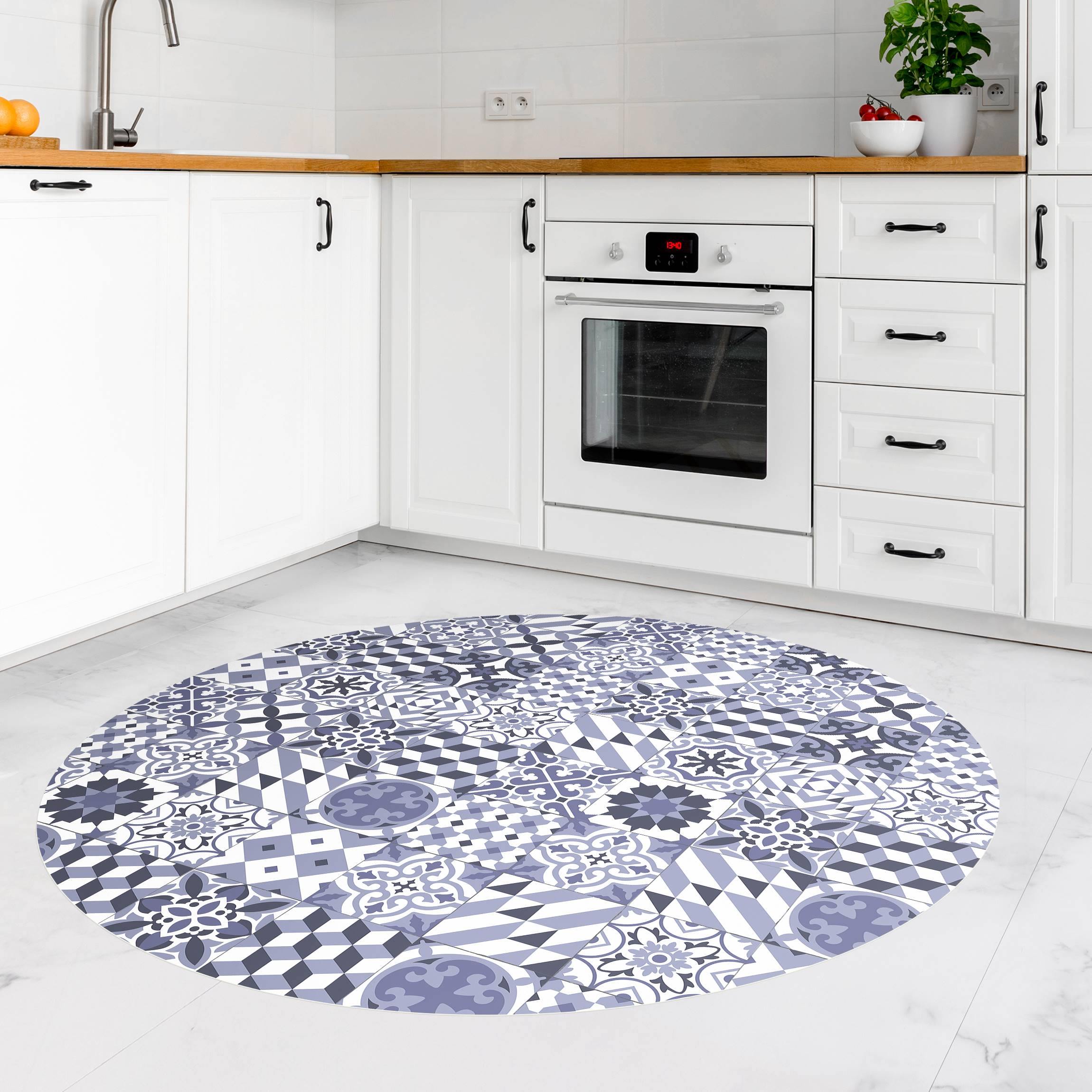 Runder Vinyl-Teppich Geometrischer Fliesenmix Violett