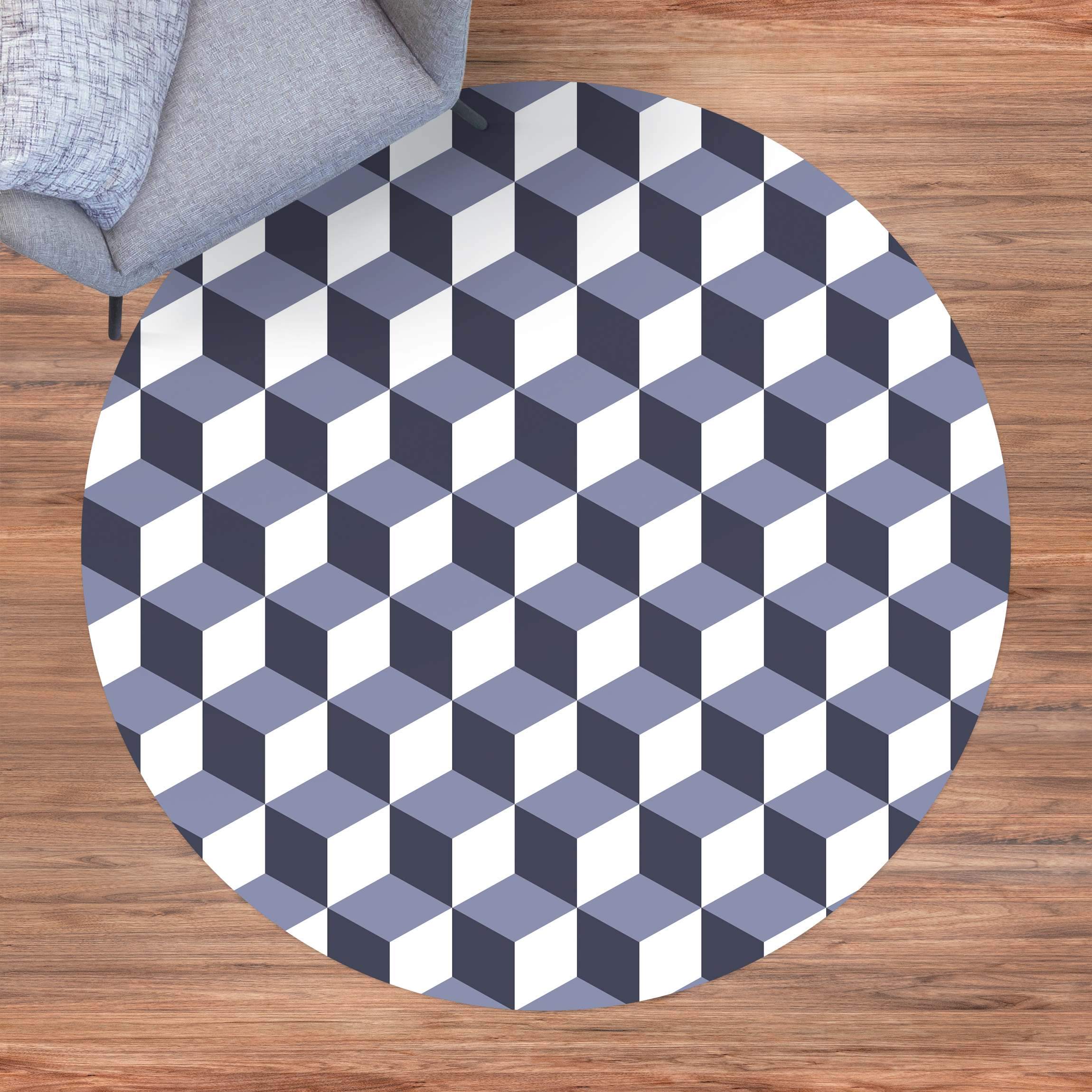 Runder Vinyl-Teppich Geometrischer Fliesenmix Würfel Violett