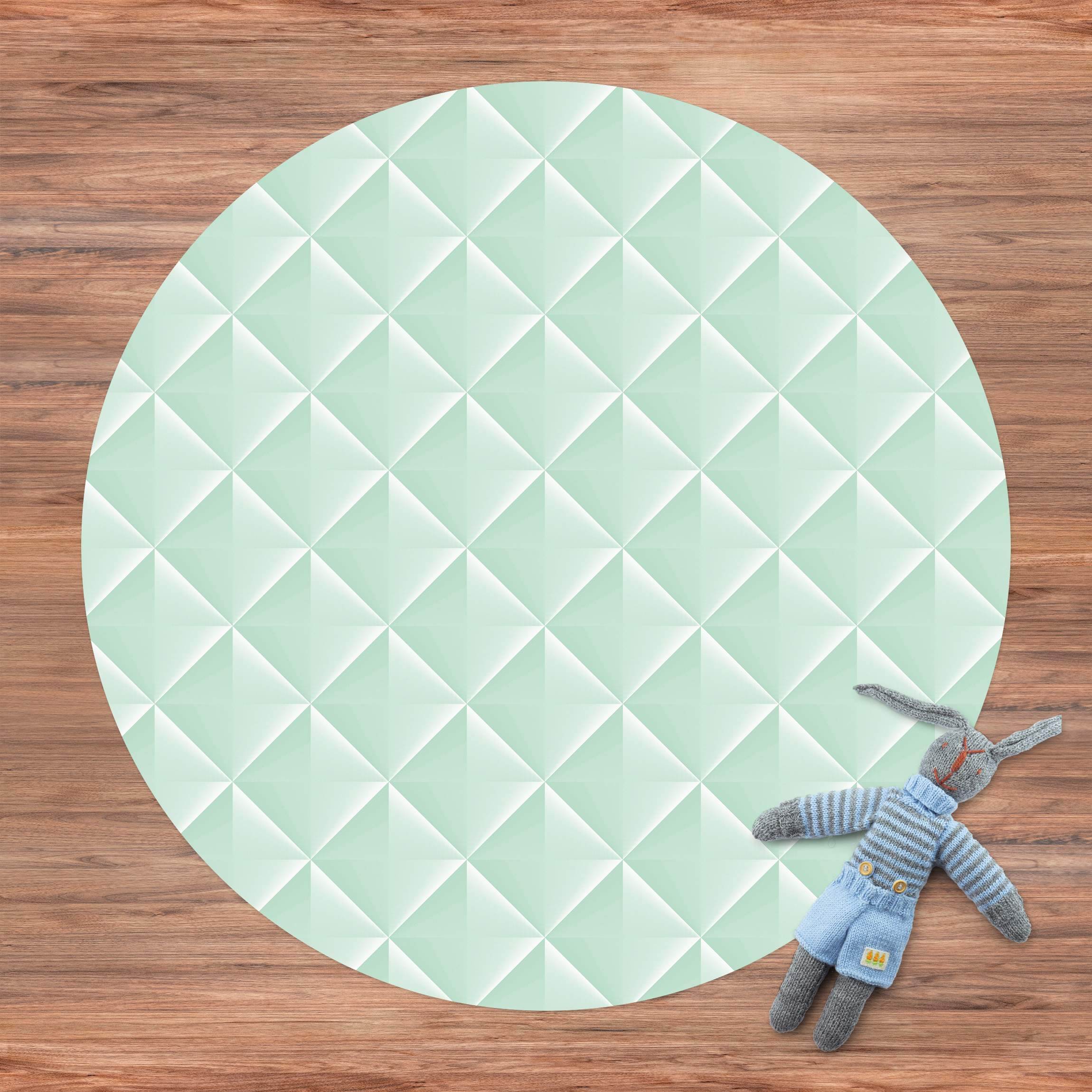 Runder Vinyl-Teppich Geometrisches 3D Rauten Muster in Mint