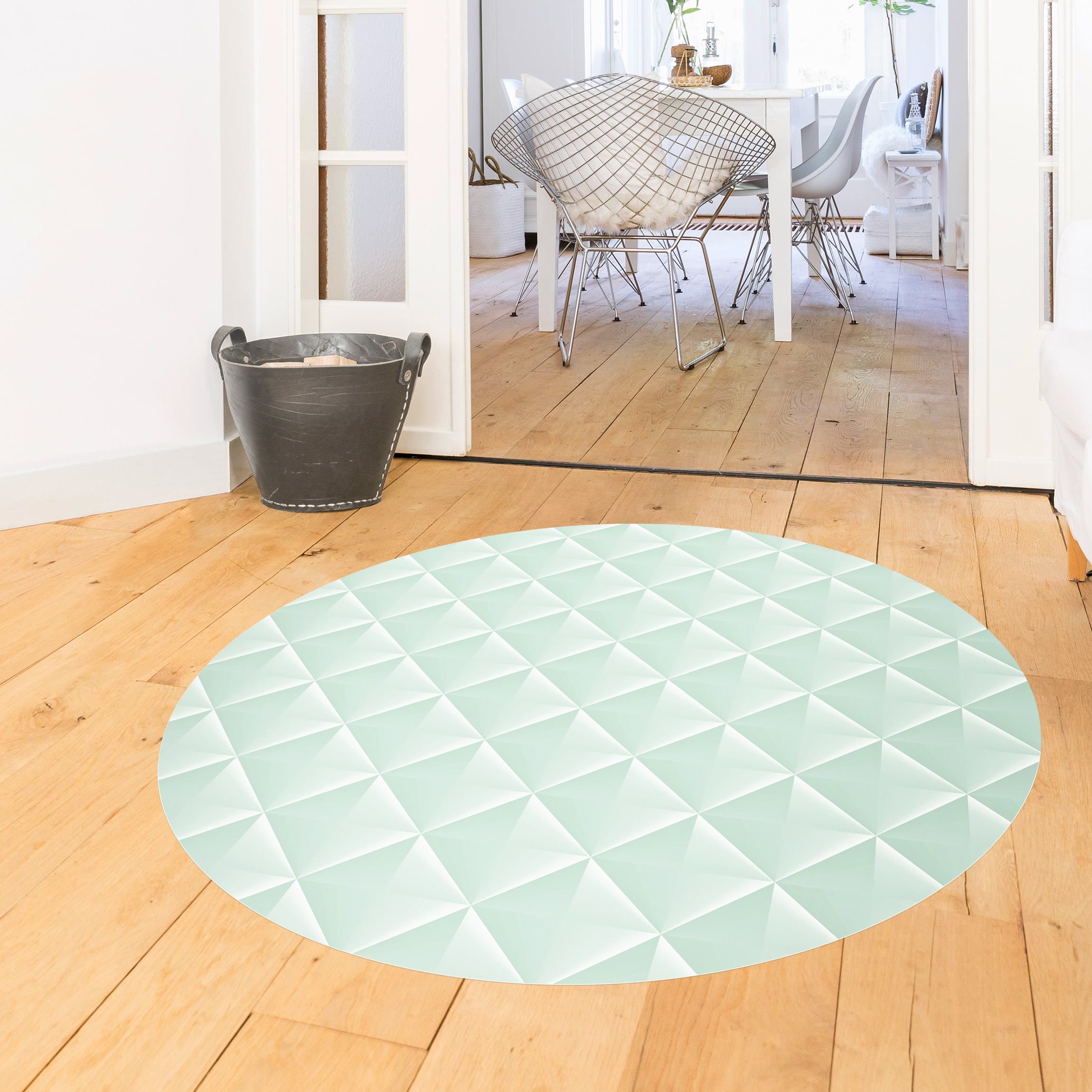 Runder Vinyl-Teppich Geometrisches 3D Rauten Muster in Mint