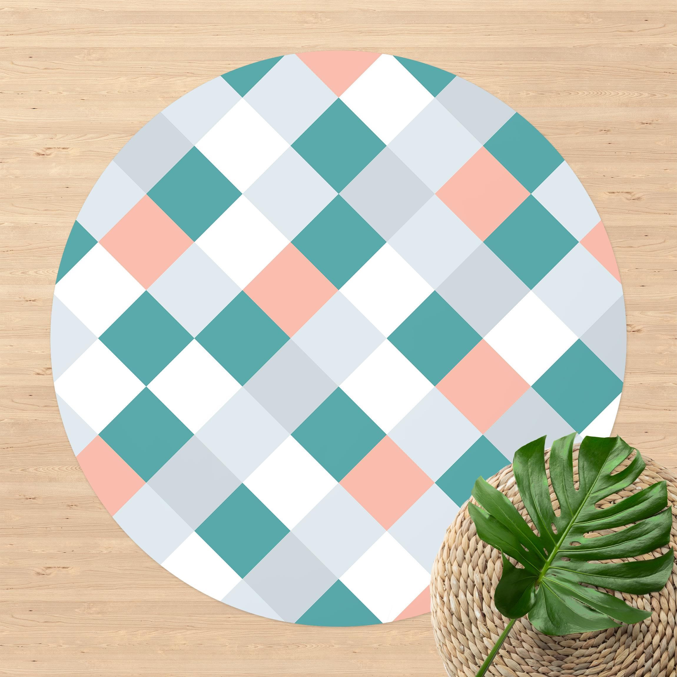 Runder Vinyl-Teppich Geometrisches Muster gedrehtes Schachbrett Apricot