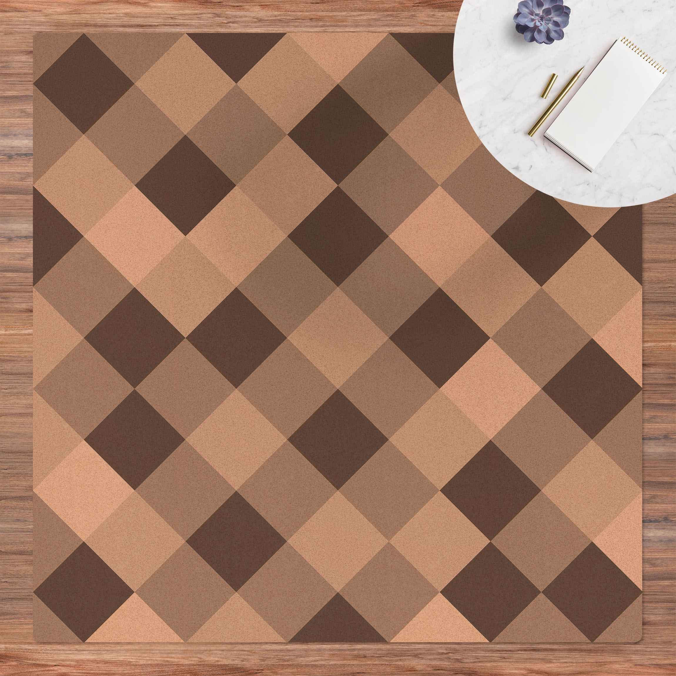 Kork-Teppich Geometrisches Muster gedrehtes Schachbrett Grau