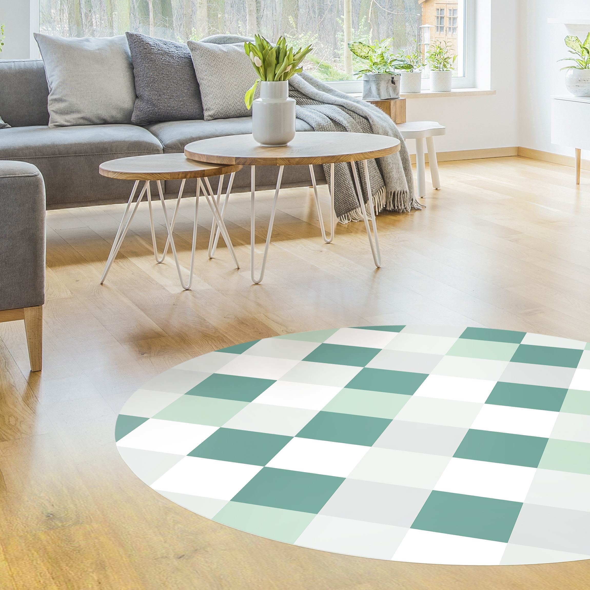 Runder Vinyl-Teppich Geometrisches Muster gedrehtes Schachbrett Grün