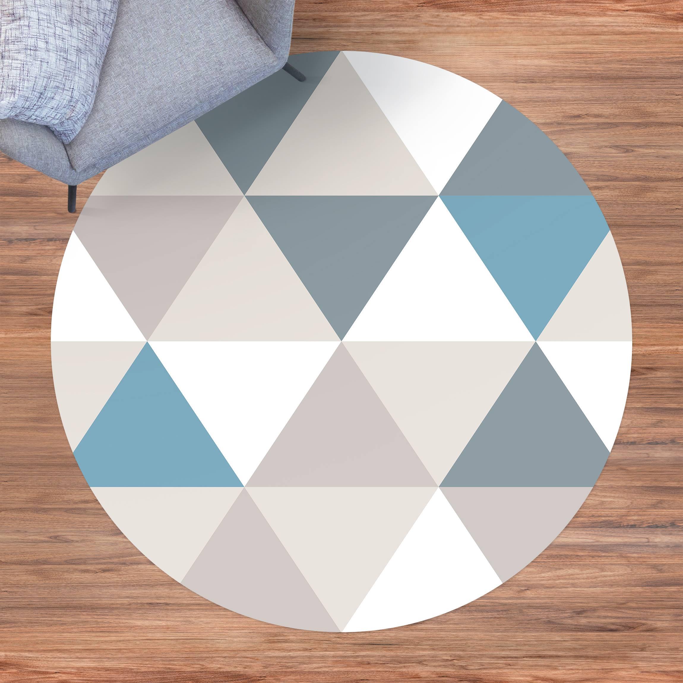 Runder Vinyl-Teppich Geometrisches Muster gekippte Dreiecke Blau