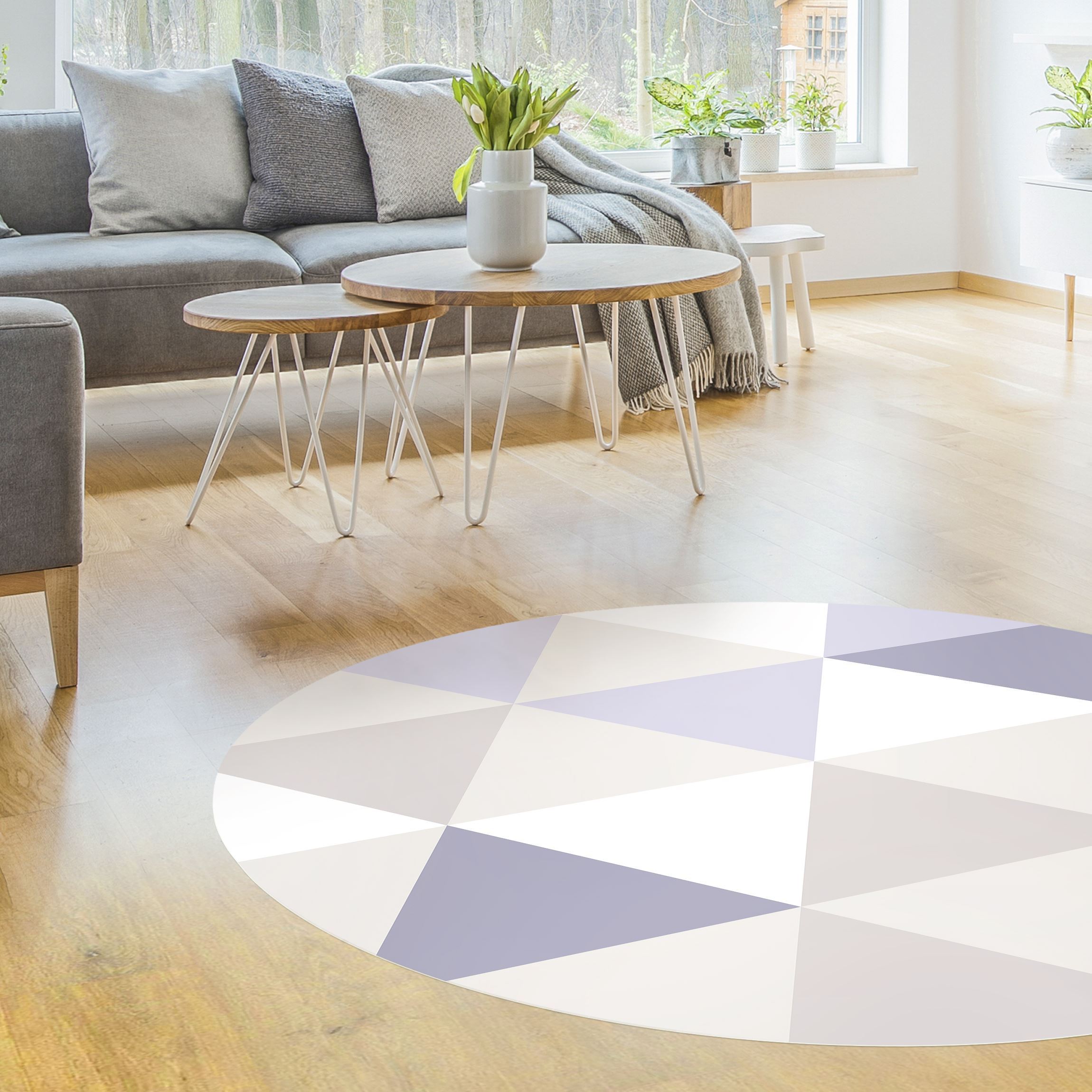 Runder Vinyl-Teppich Geometrisches Muster gekippte Dreiecke Flieder