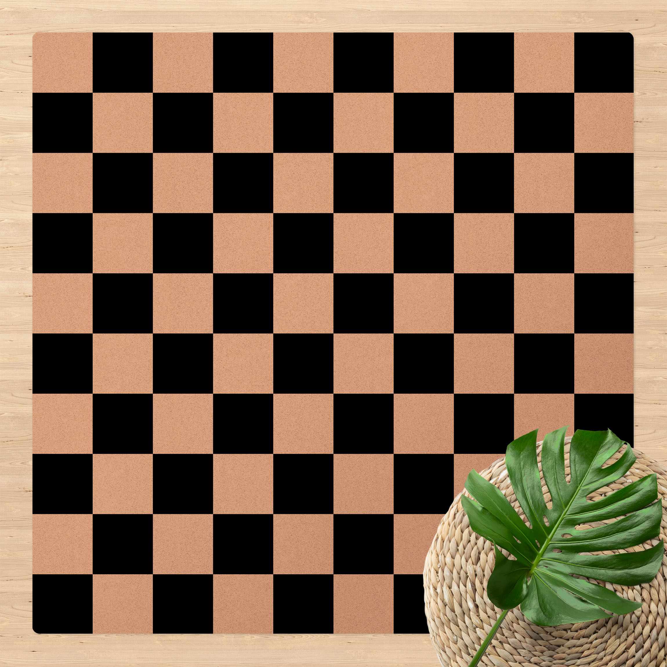 Kork-Teppich Geometrisches Muster Schachbrett Schwarz Weiß