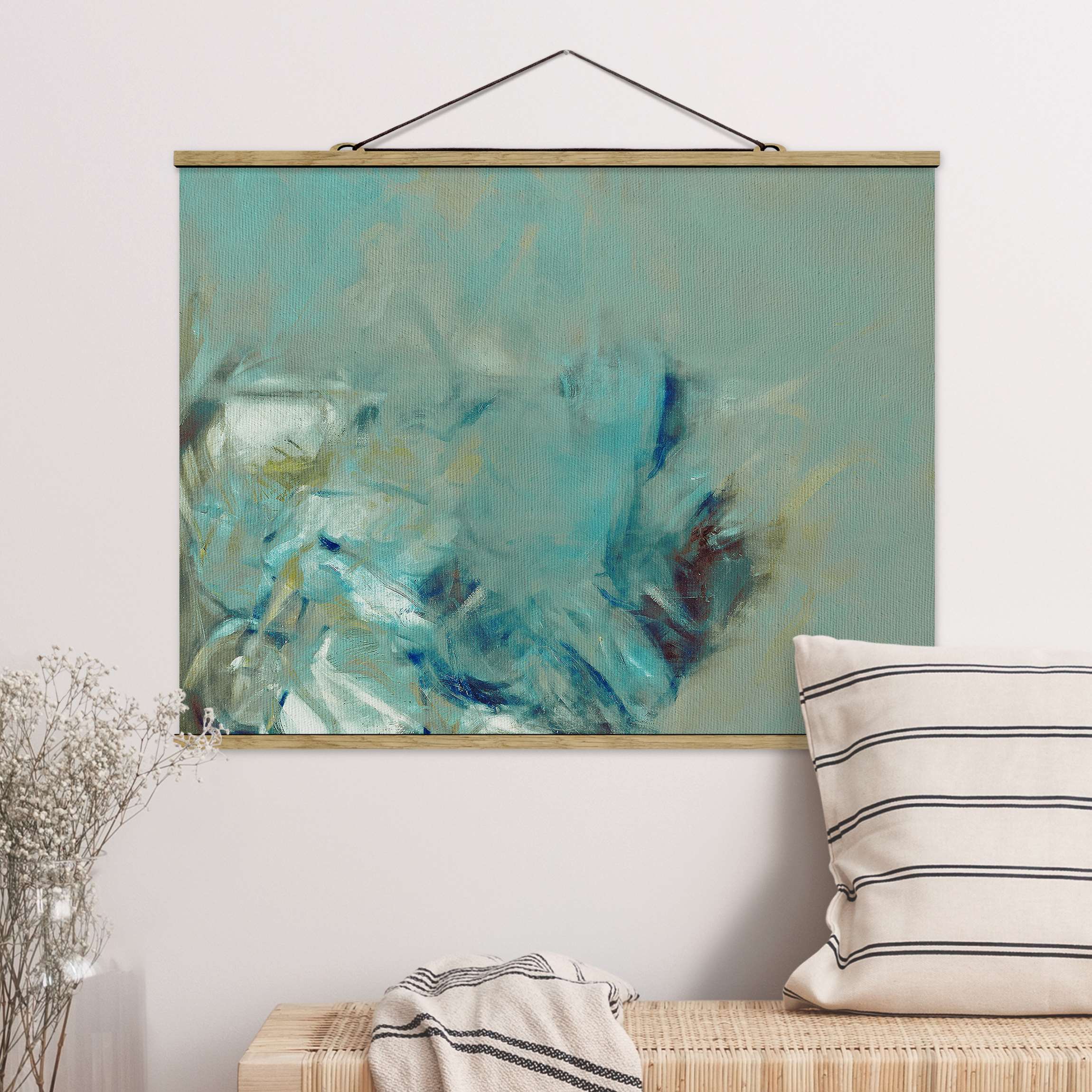 Stoffbild mit Posterleisten Getarntes Motorrad