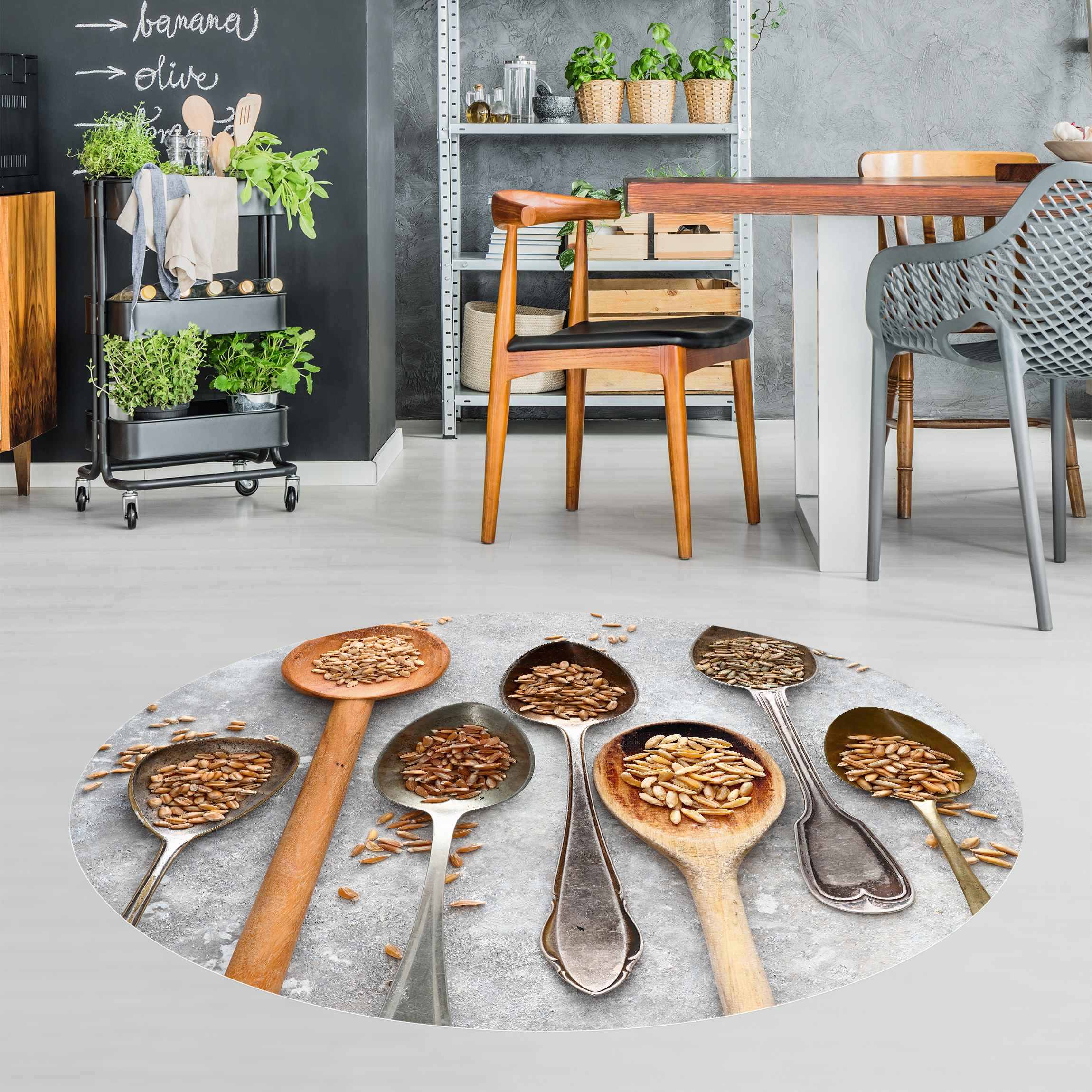 Runder Vinyl-Teppich Getreidekörner Löffel