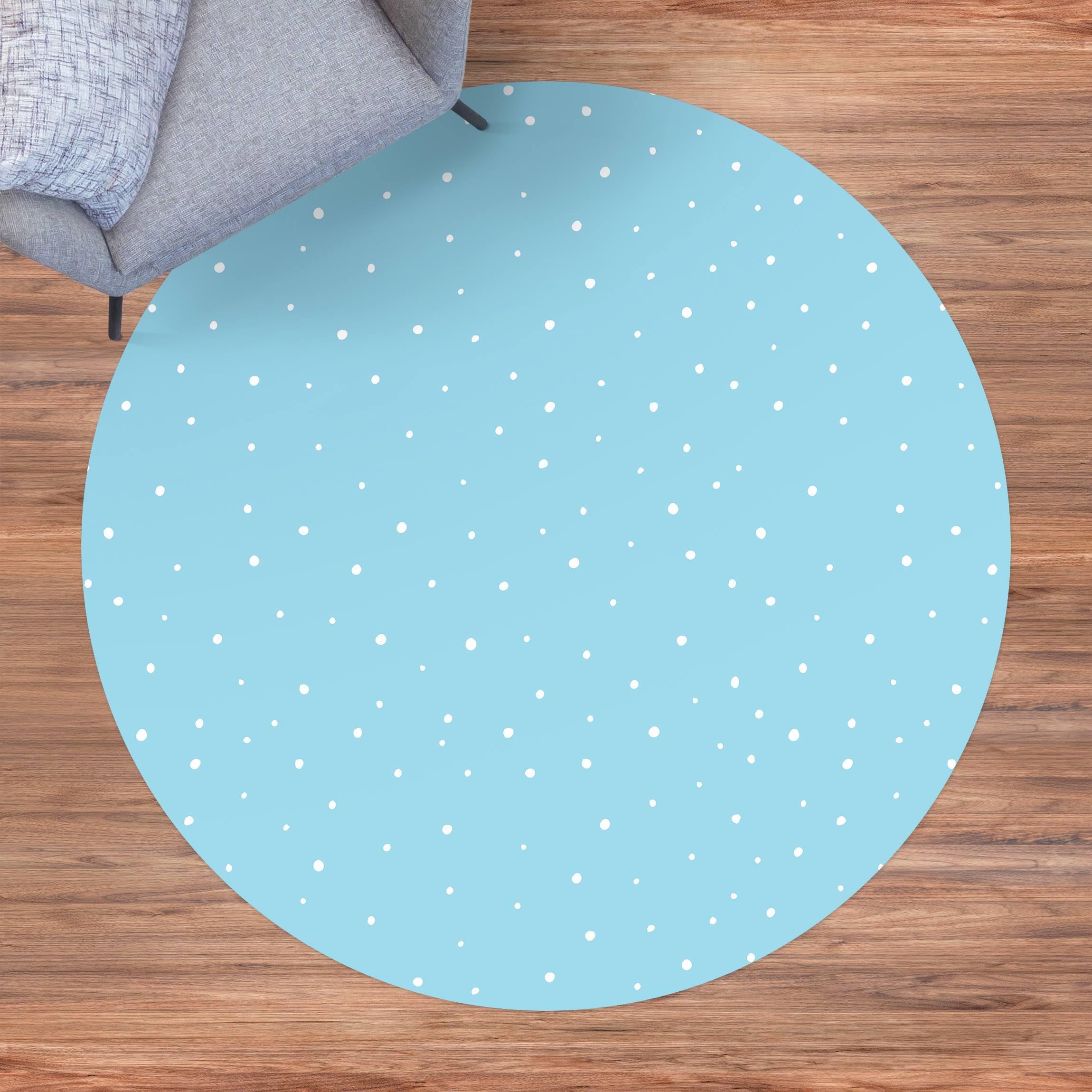 Runder Vinyl-Teppich Gezeichnete kleine Punkte auf Pastellblau