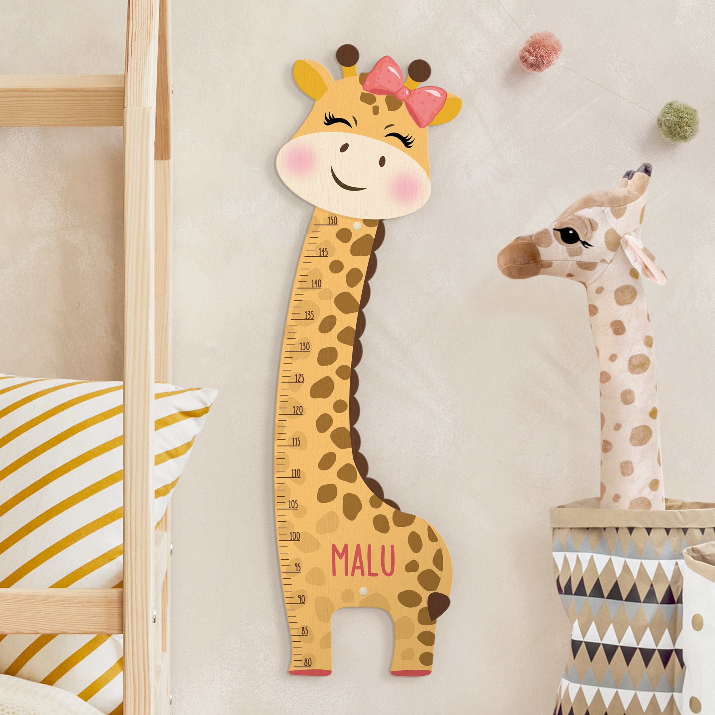 Kindermesslatte Holz Giraffen Mädchen mit Wunschname