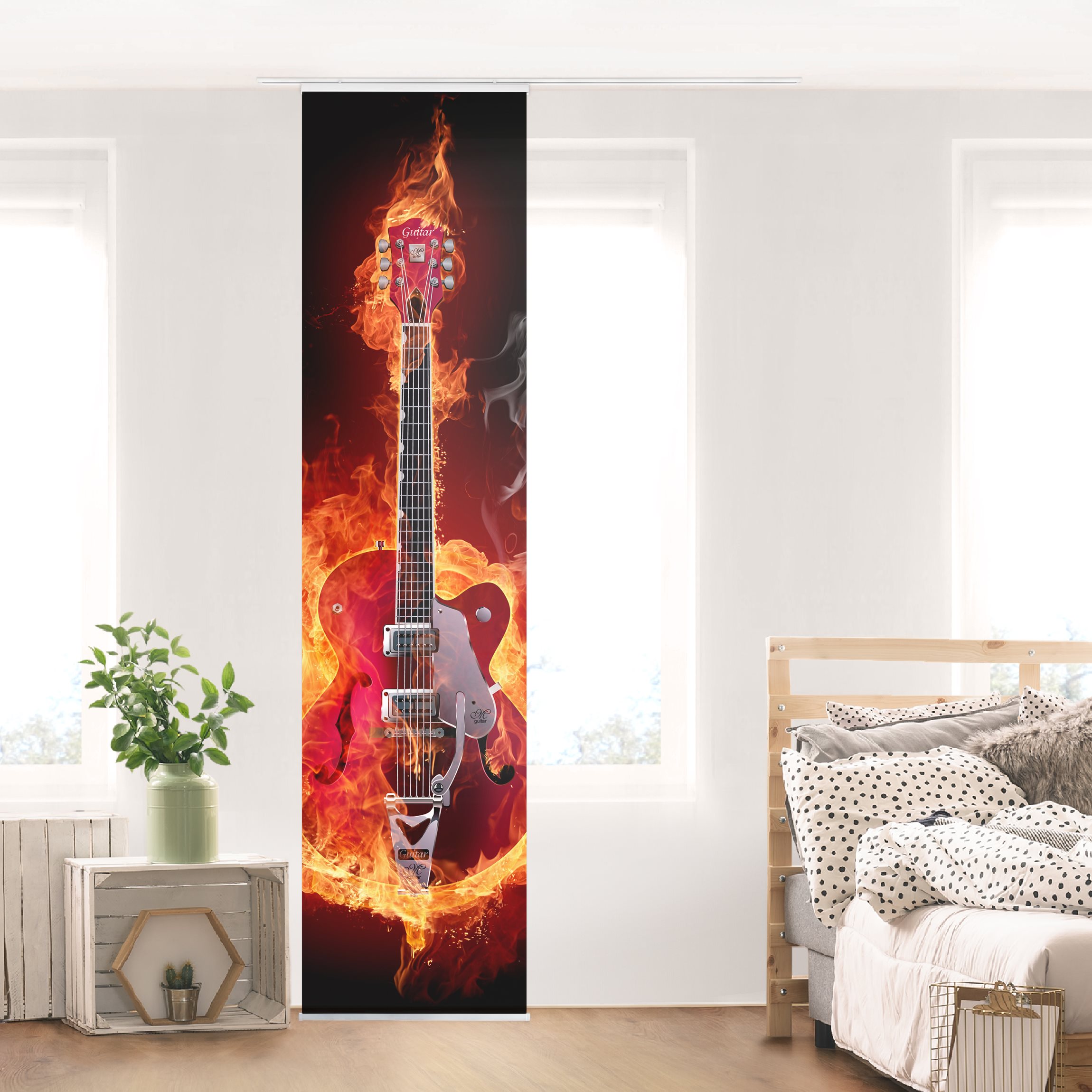 Schiebegardine Gitarre in Flammen