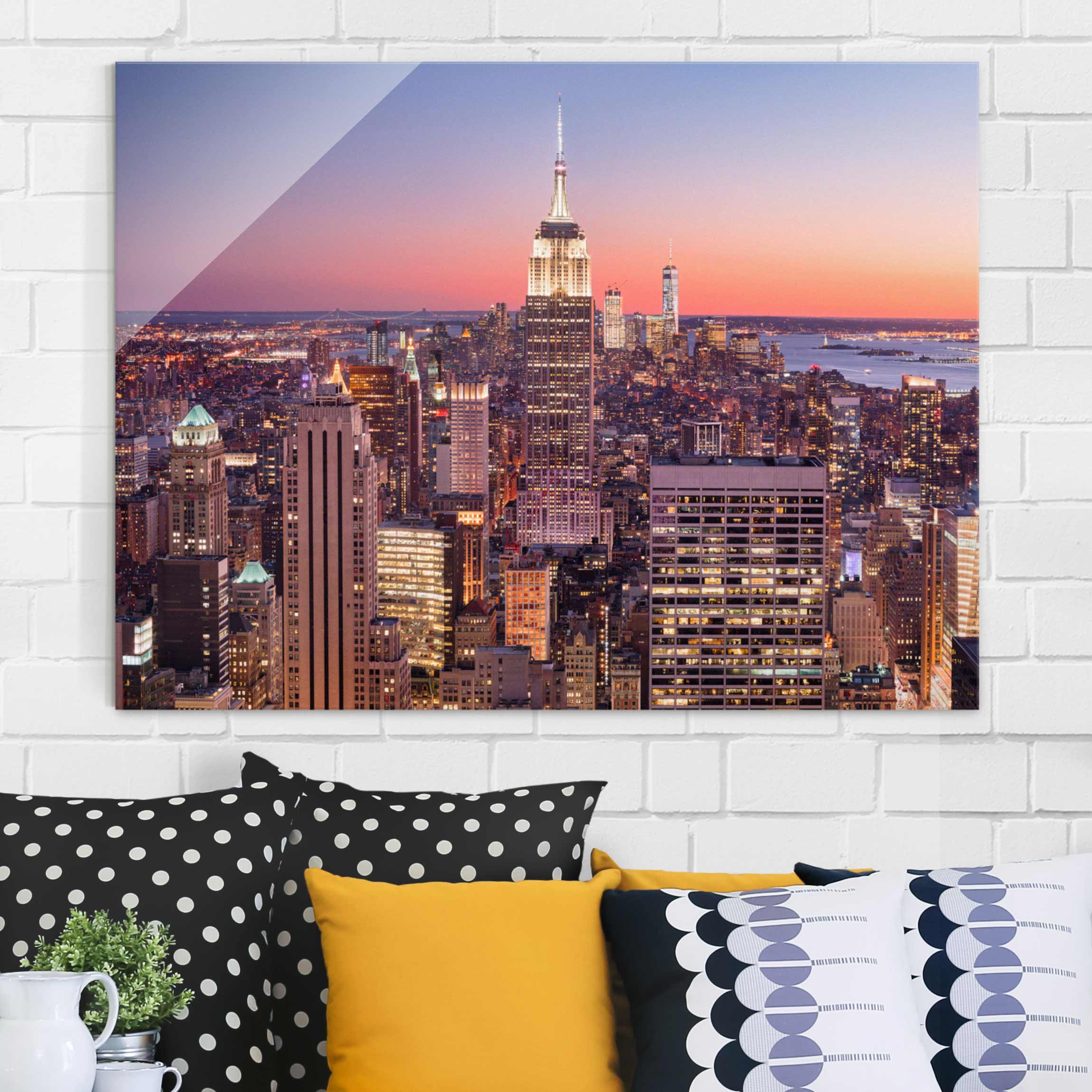 Glasbild - Querformat Sonnenuntergang Manhattan New York City
