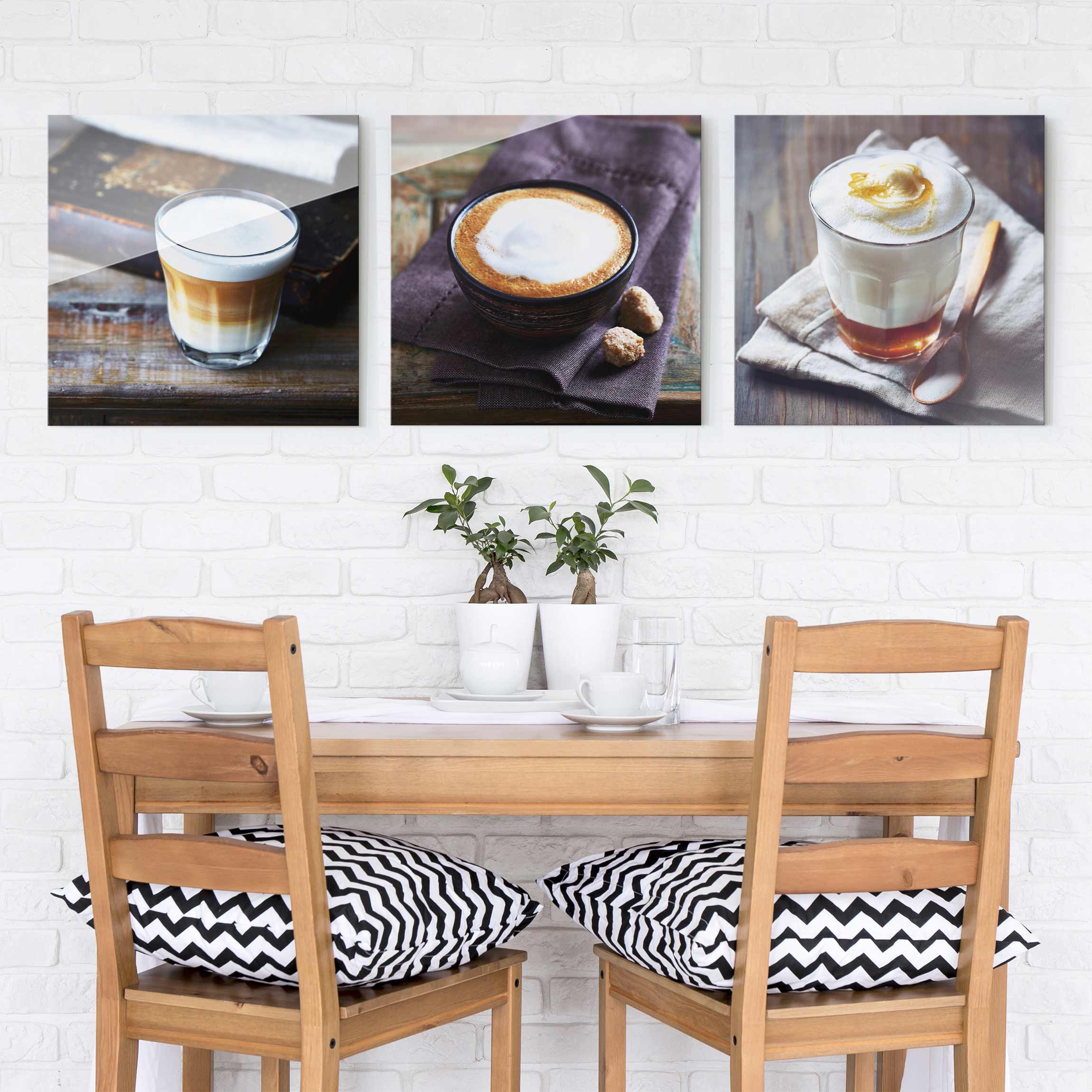 3-teiliges Glasbild Küche Caffè Latte