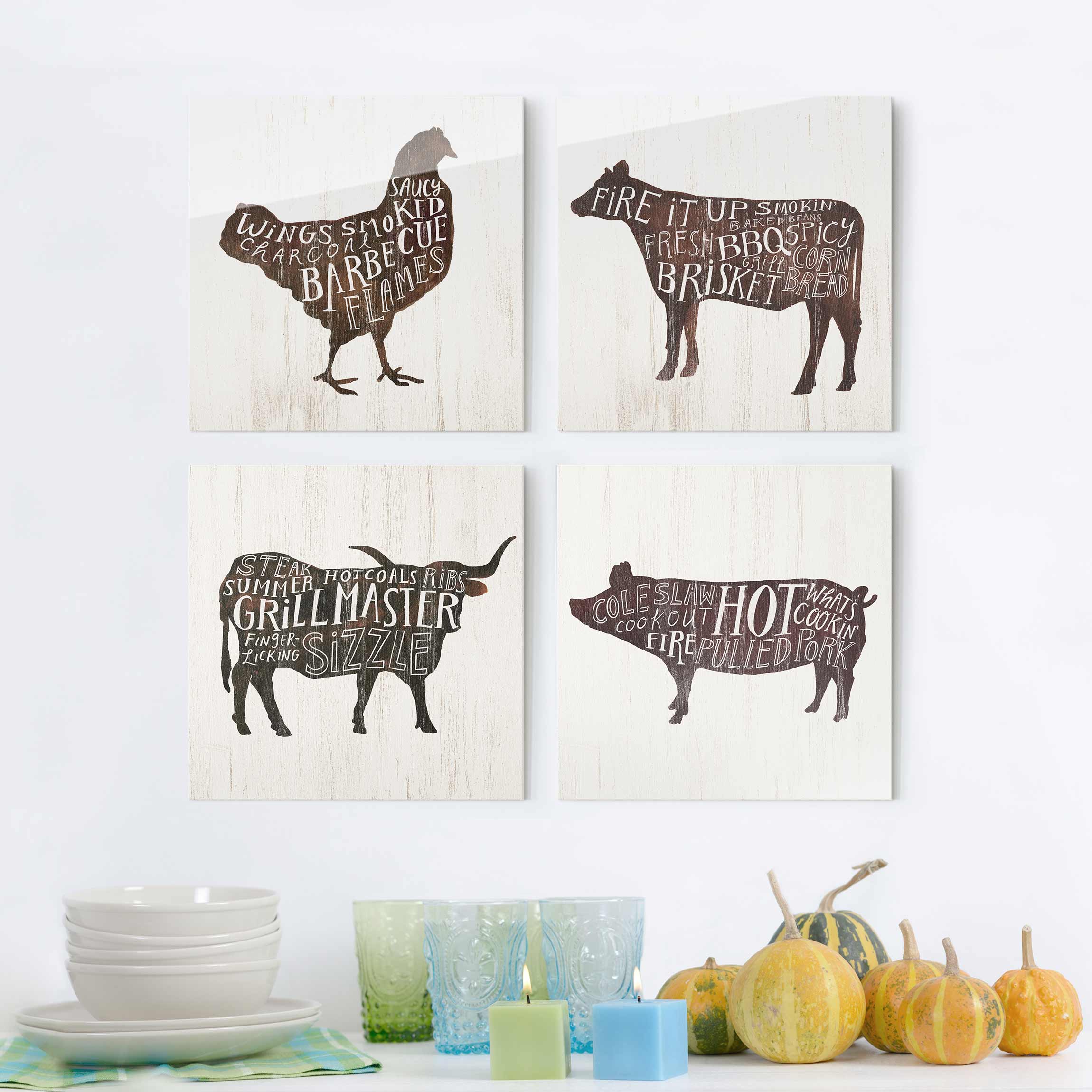 4-teiliges Glasbild - Quadrat Bauernhof BBQ Set I