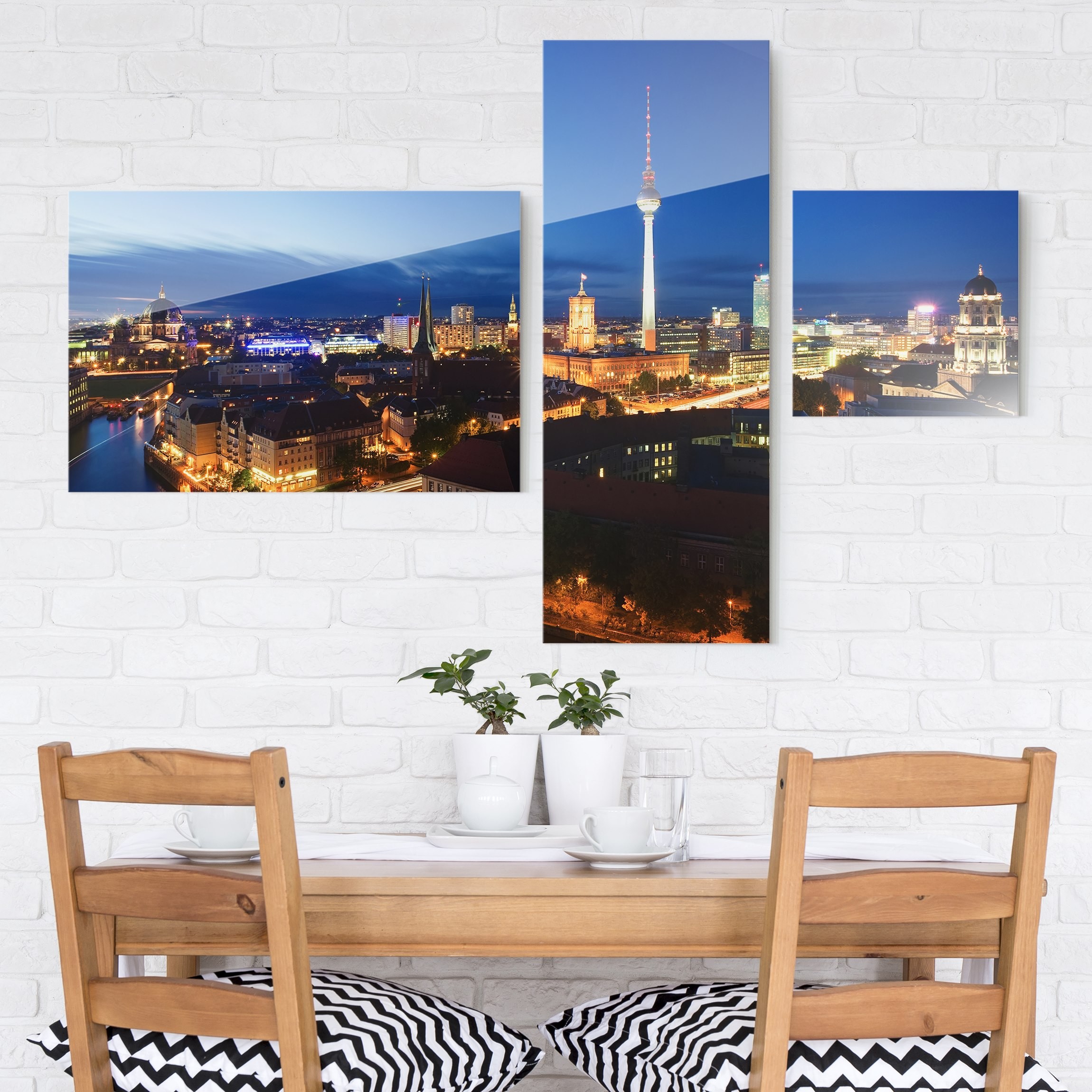 3-teiliges Glasbild Fernsehturm bei Nacht Collage