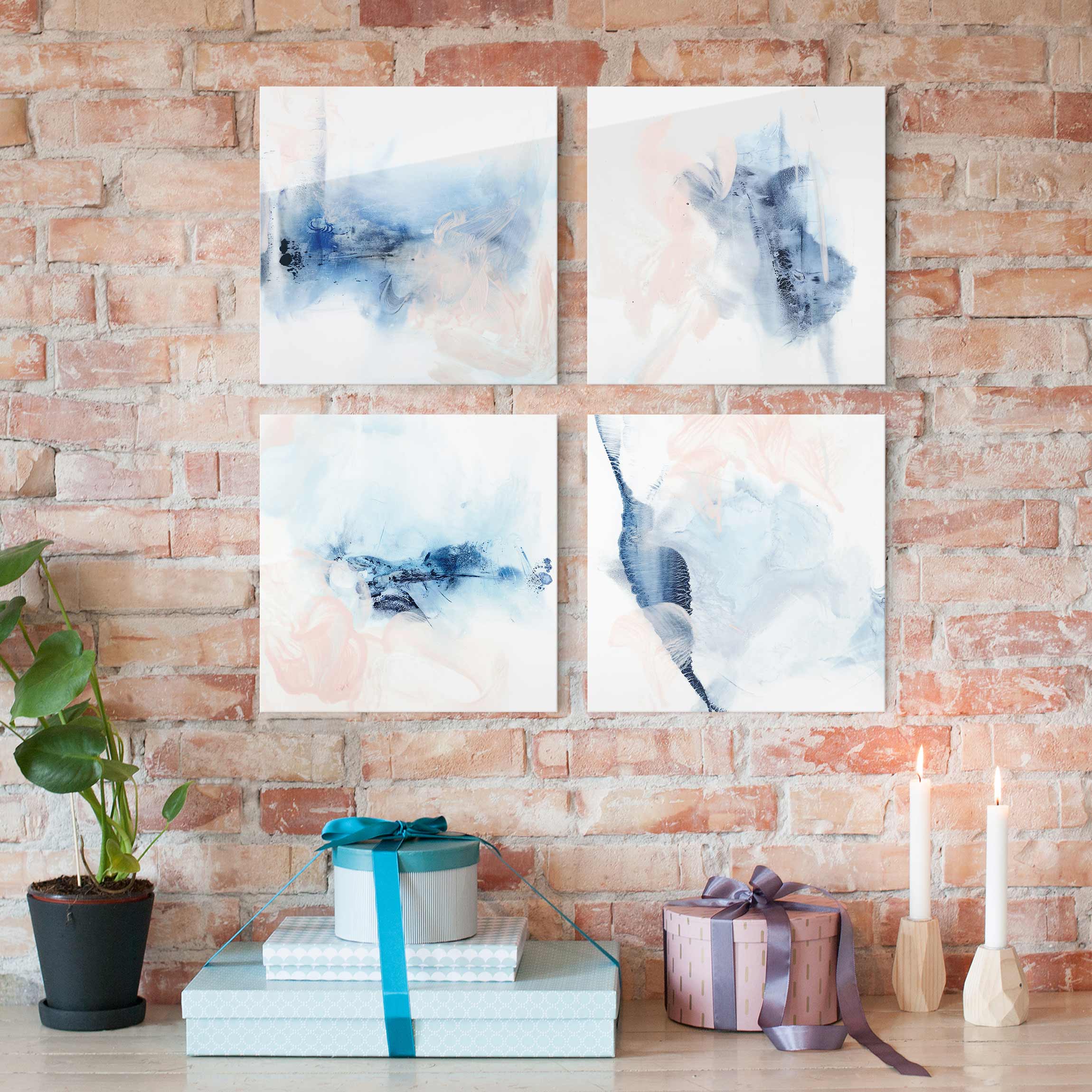 4-teiliges Glasbild - Quadrat Indigo & Rouge Set II