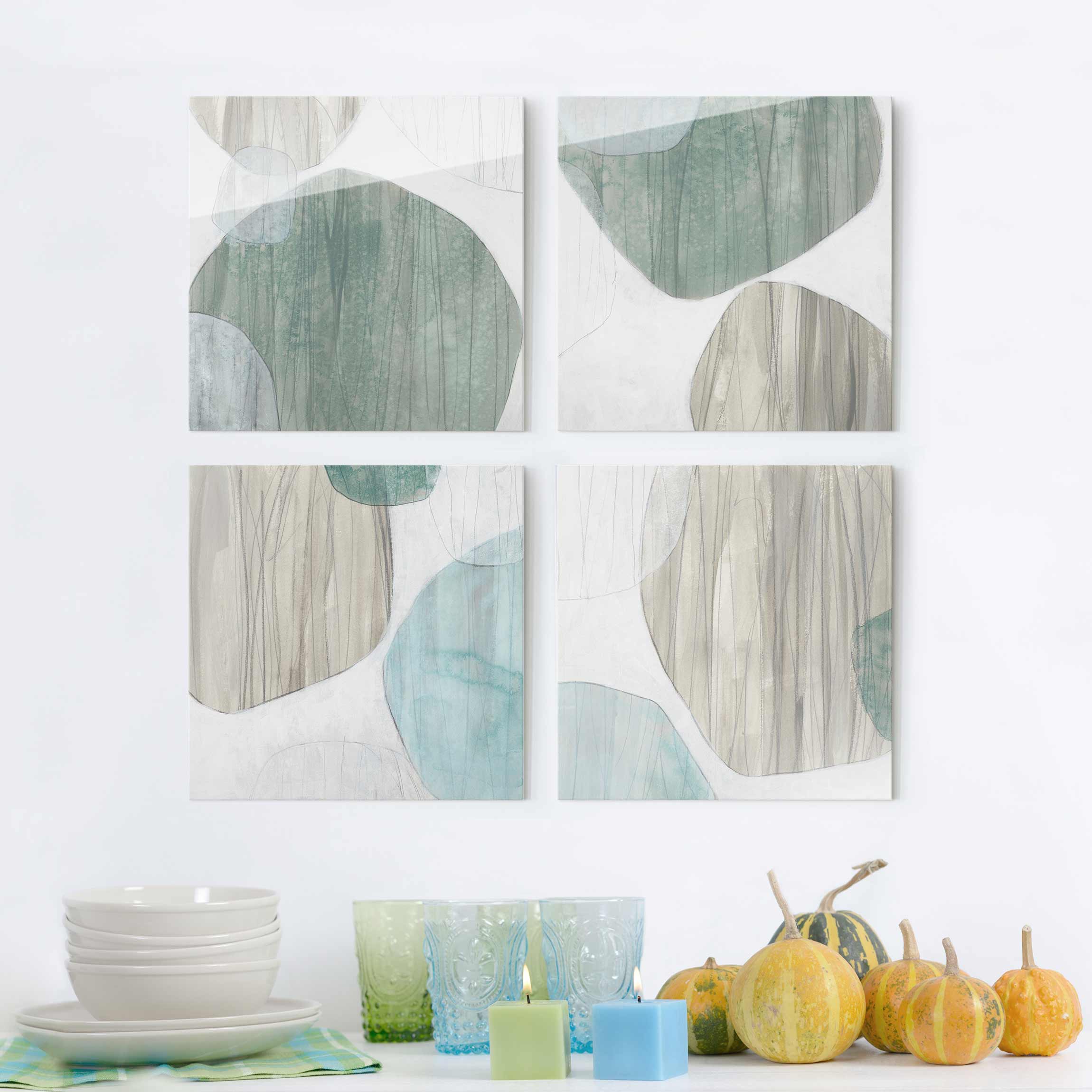 4-teiliges Glasbild - Quadrat Jadesteine Set II