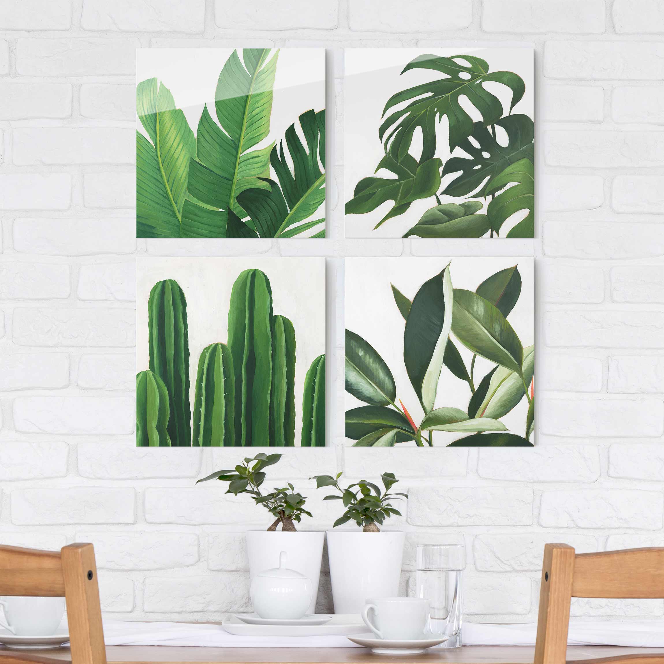 4-teiliges Glasbild - Quadrat Lieblingspflanzen Tropical Set I