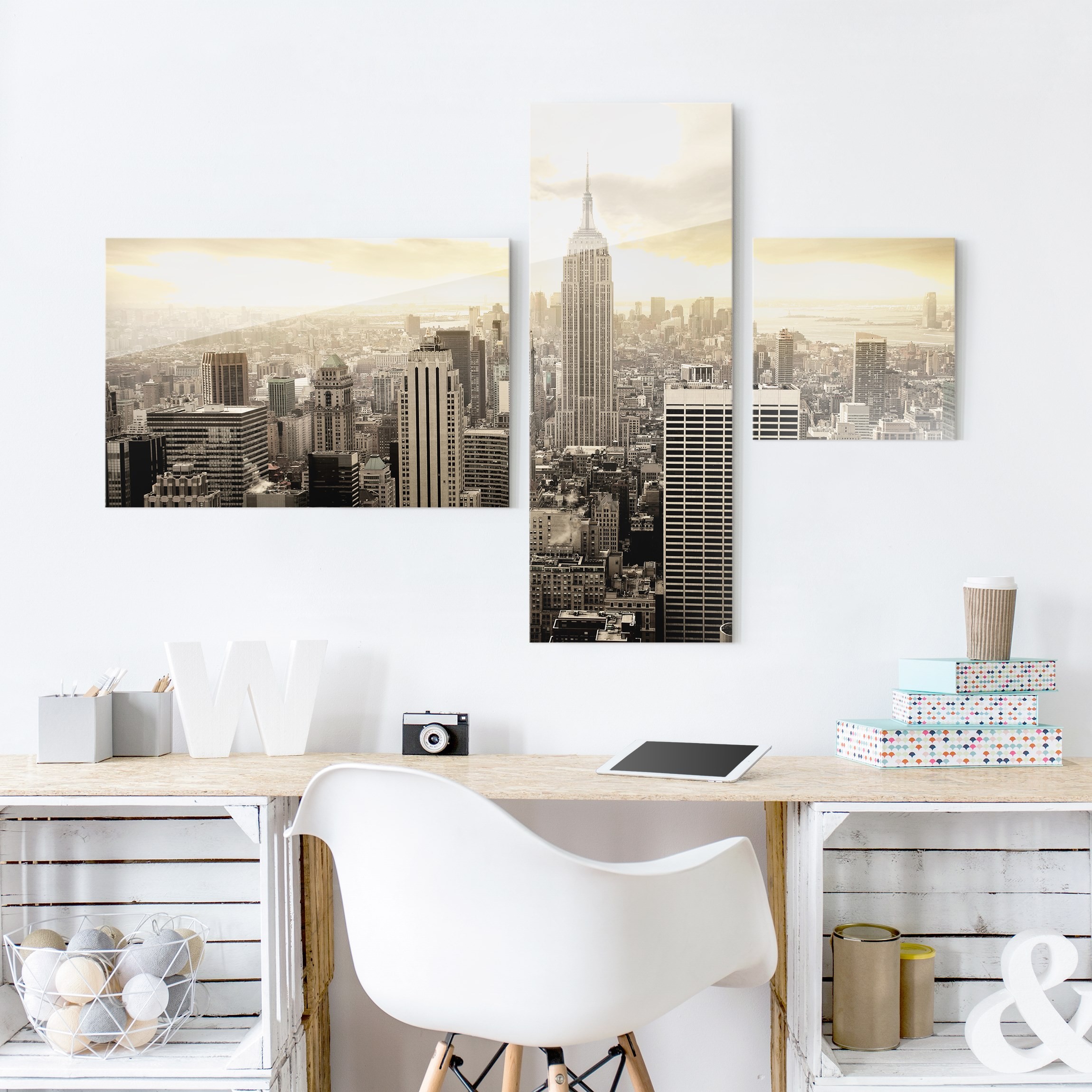 3-teiliges Glasbild Manhattan Dawn Collage