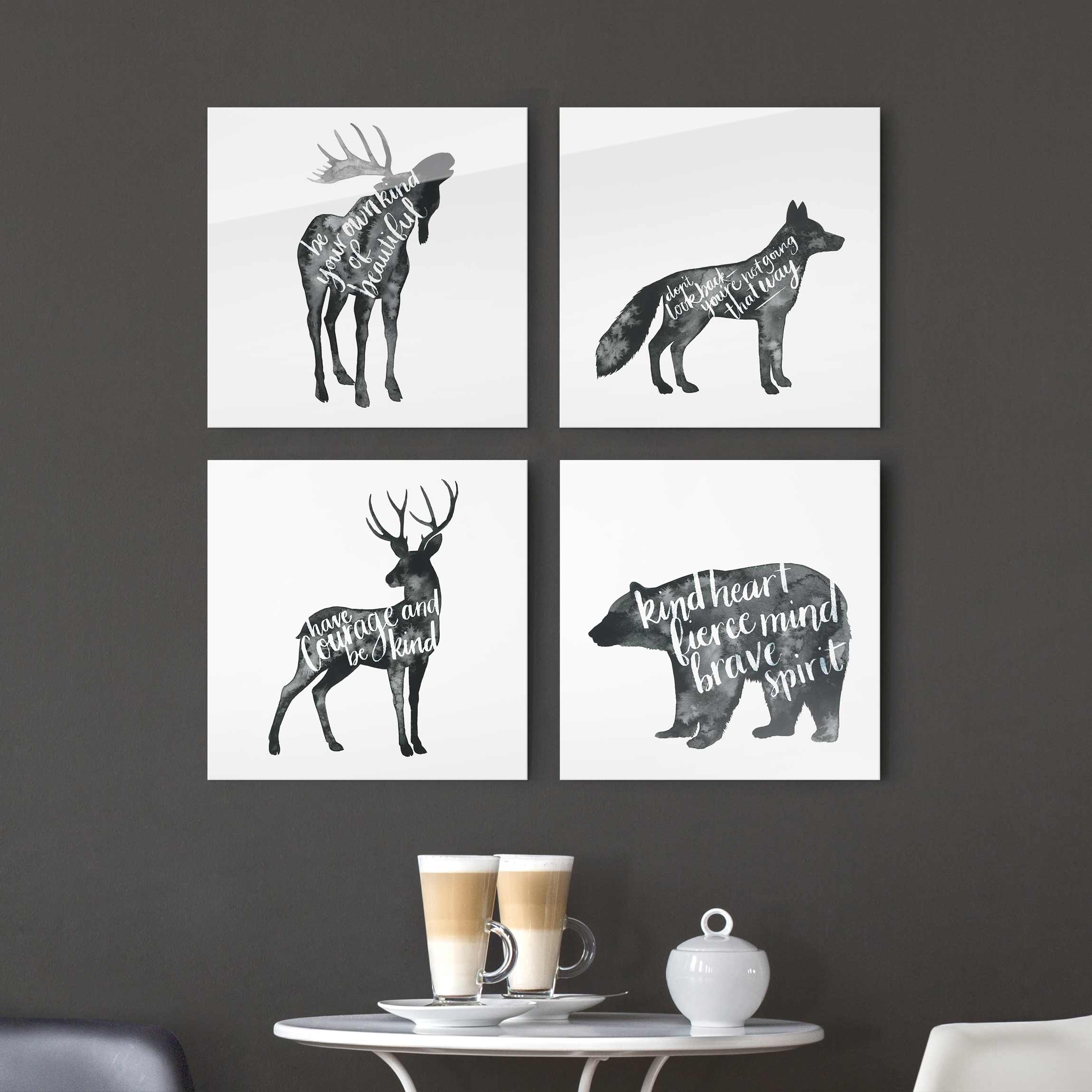 4-teiliges Glasbild - Quadrat Tiere mit Weisheit Set I