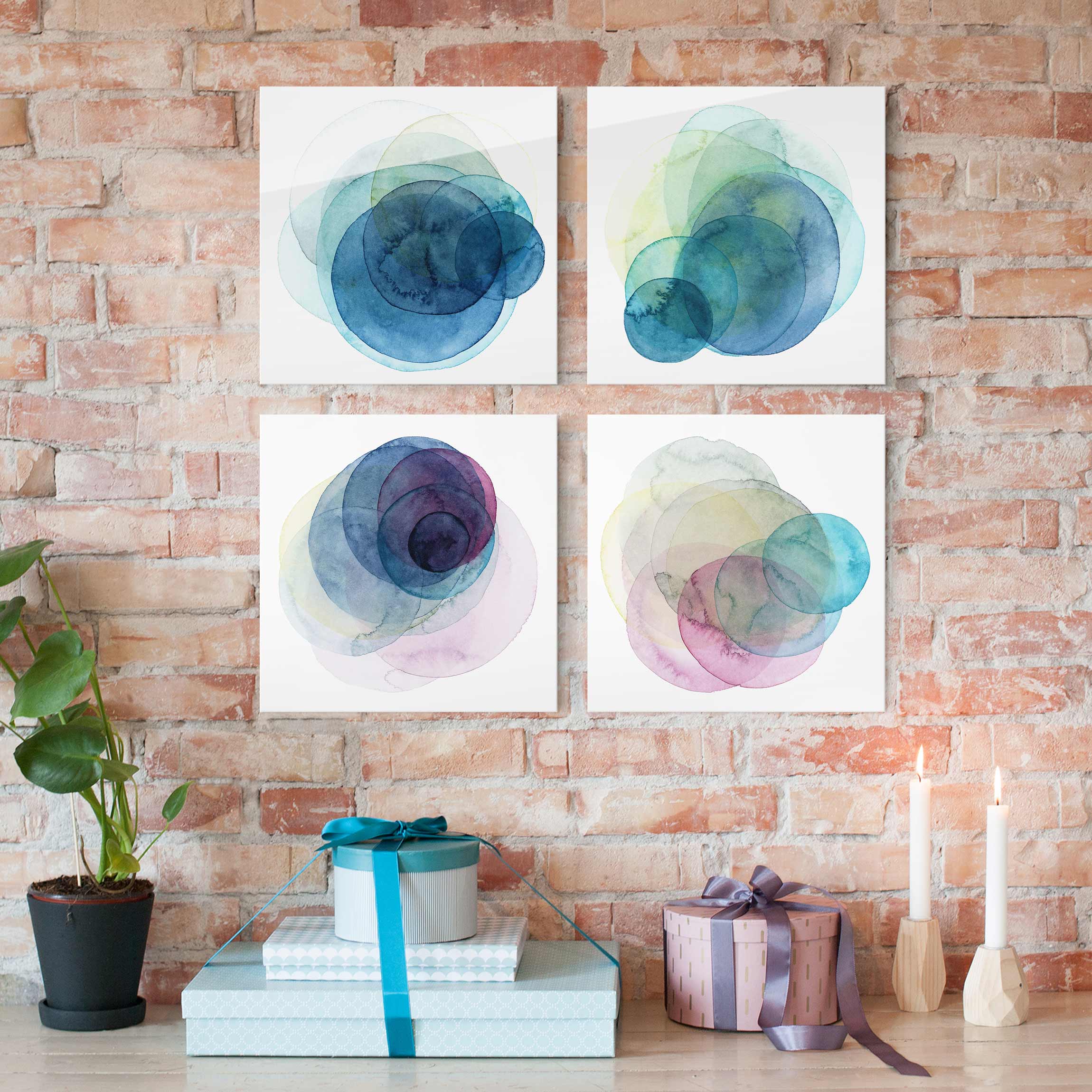 4-teiliges Glasbild - Quadrat Urknall Set I
