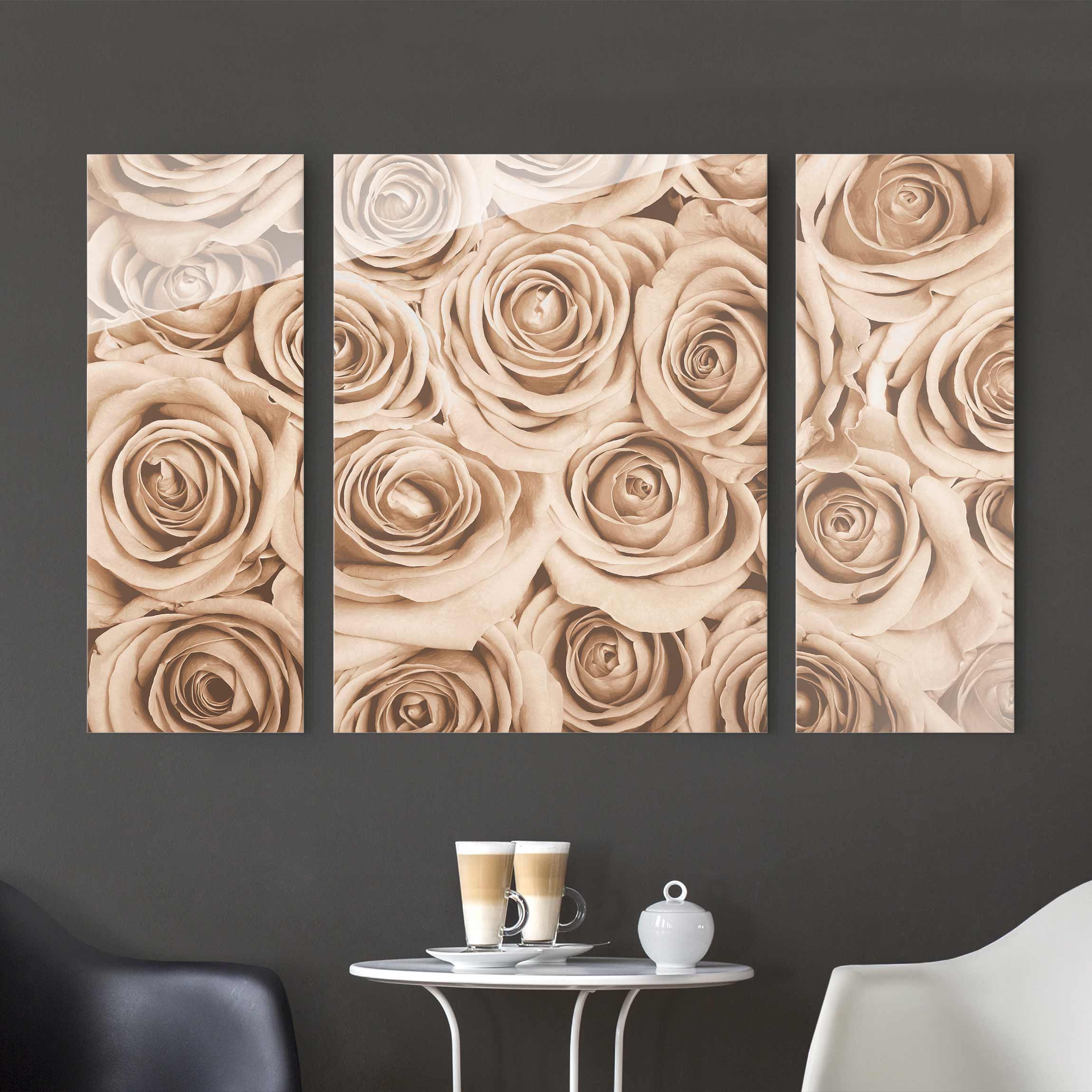 3-teiliges Glasbild - Querformat Vintage Rosen