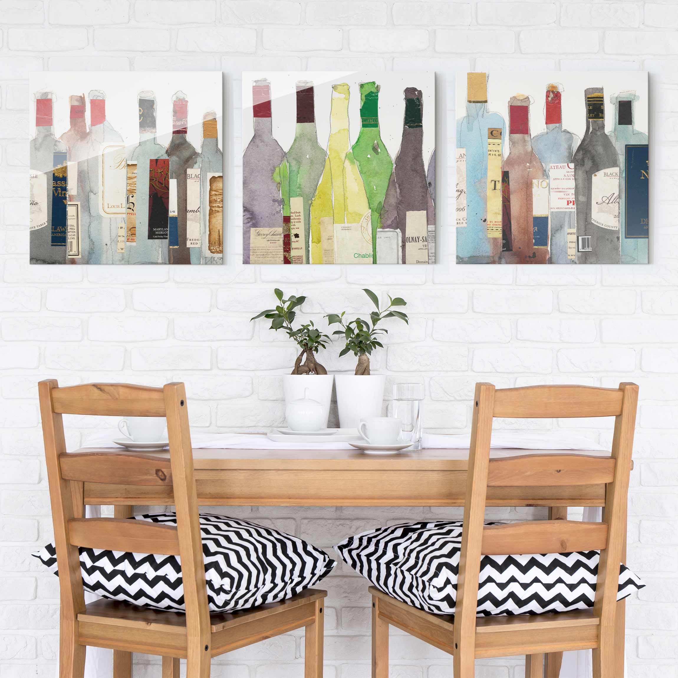 3-teiliges Glasbild - Quadrat Wein & Spirituosen Set I