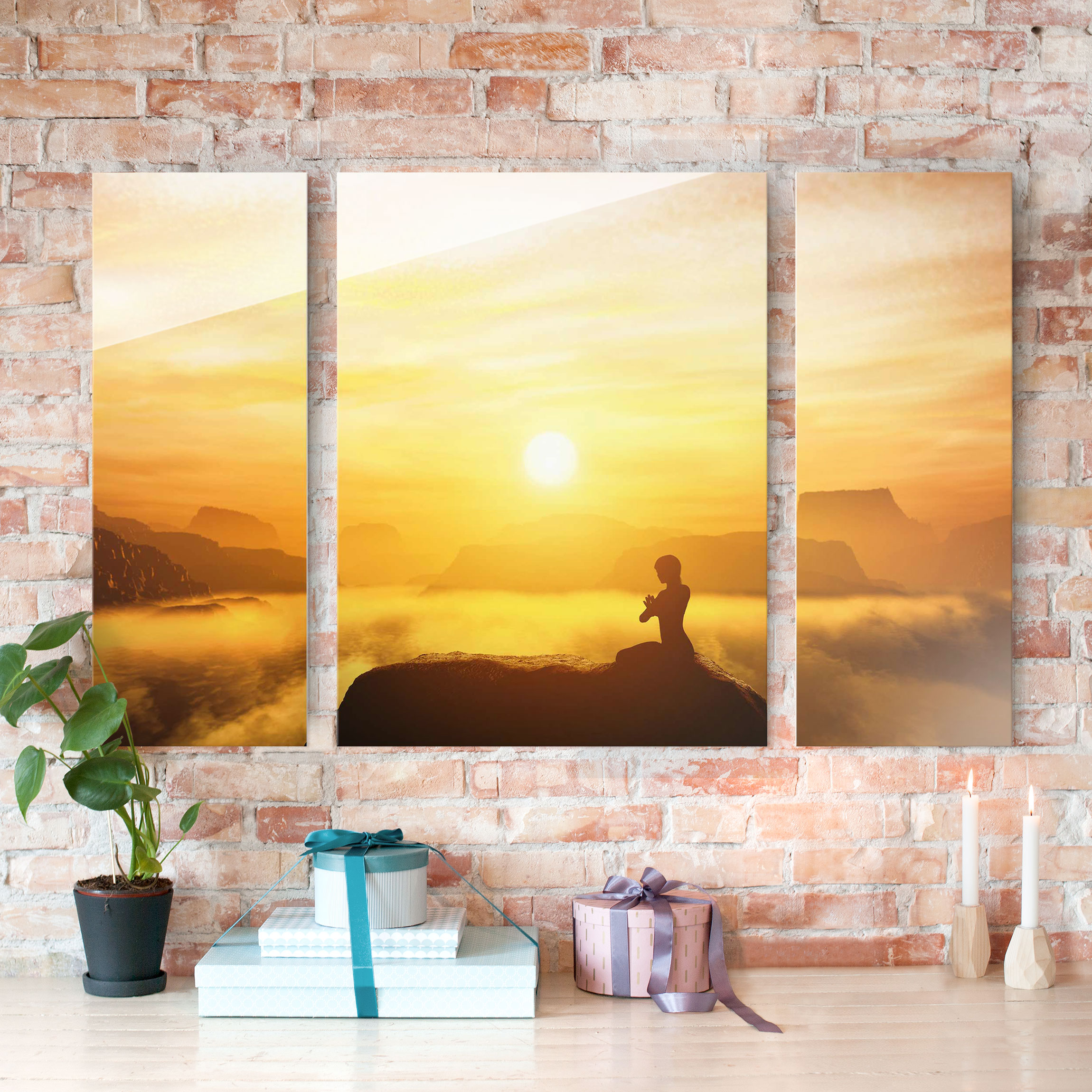 3-teiliges Glasbild - Querformat Yoga Meditation