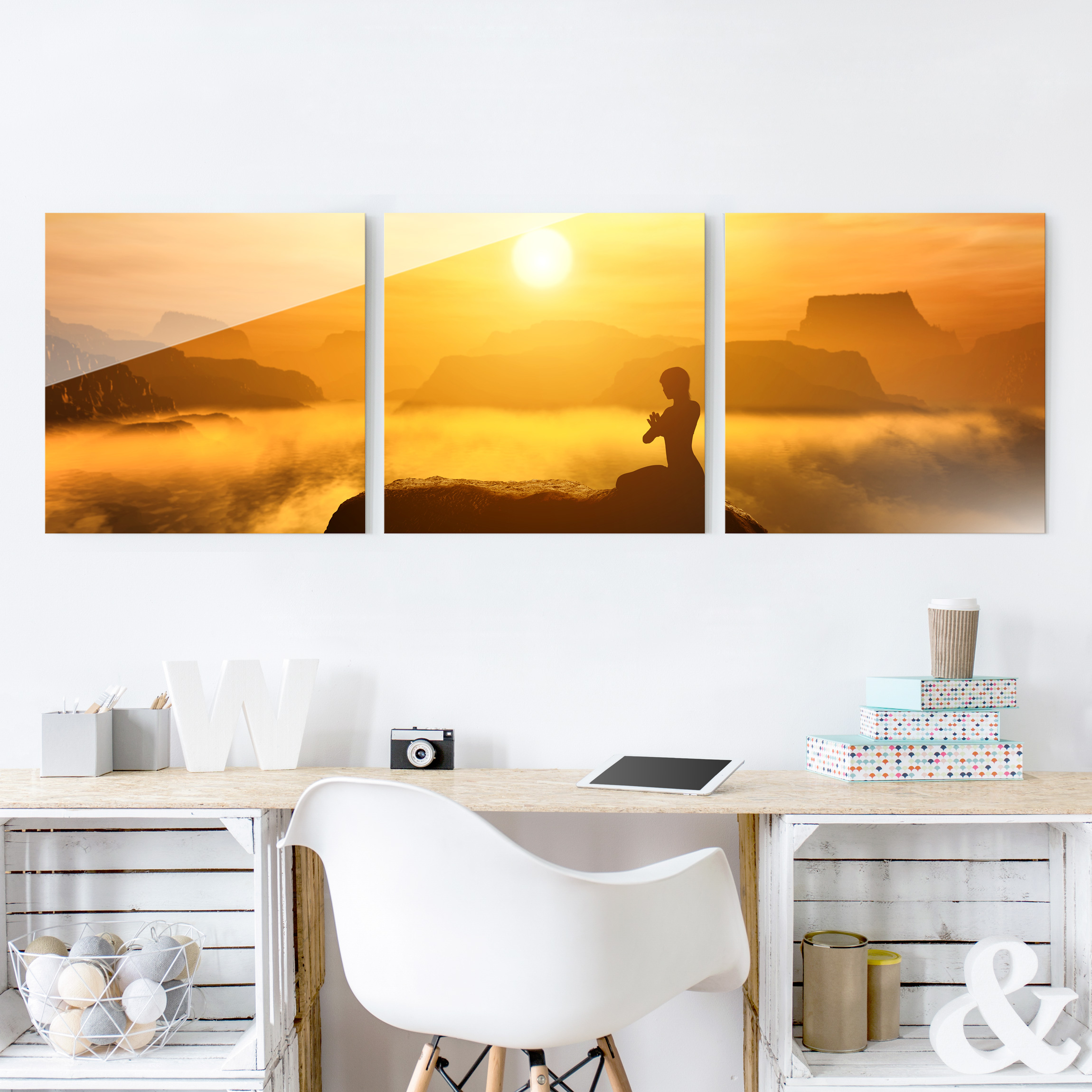 3-teiliges Glasbild Natur & Landschaft Yoga Meditation