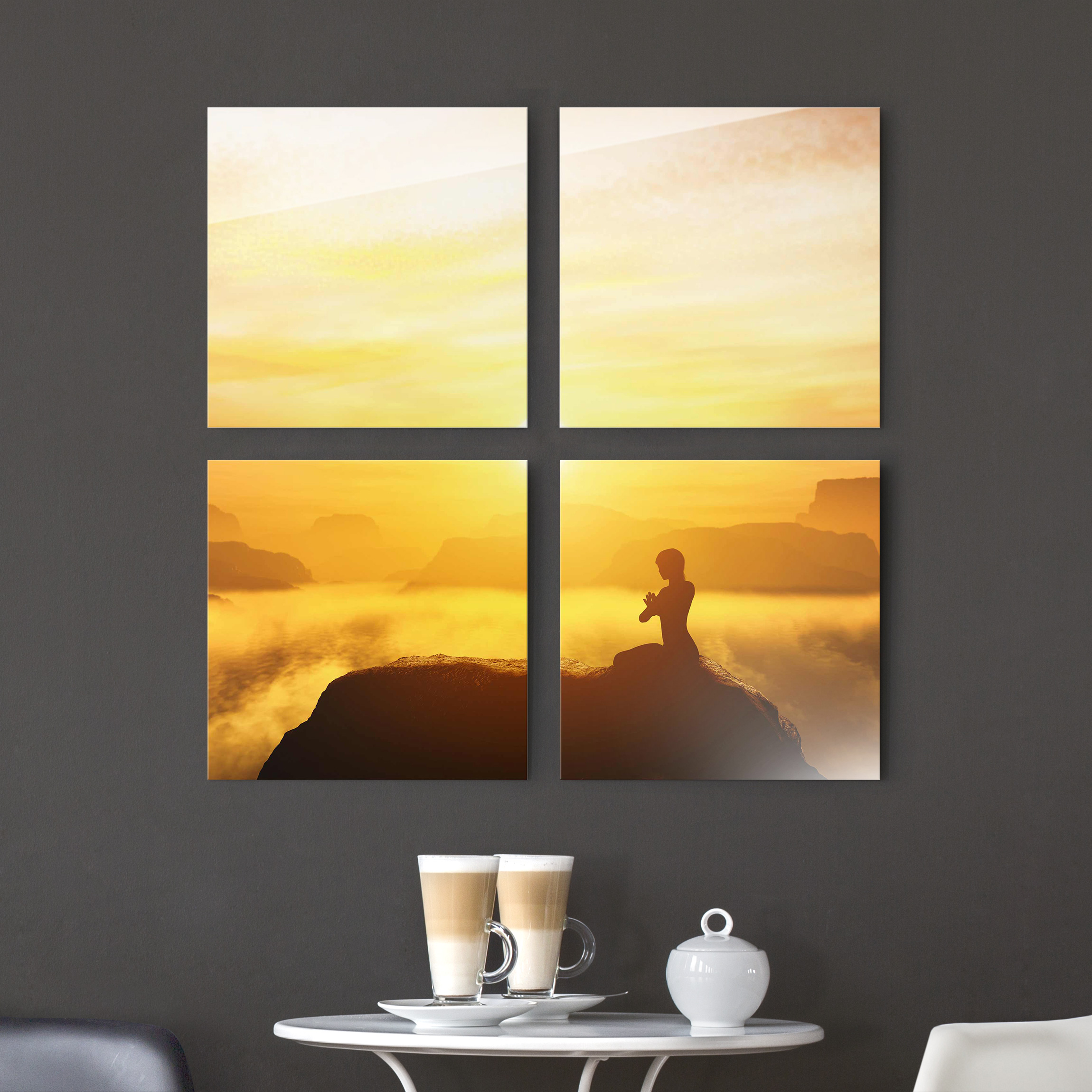 4-teiliges Glasbild - Querformat Yoga Meditation