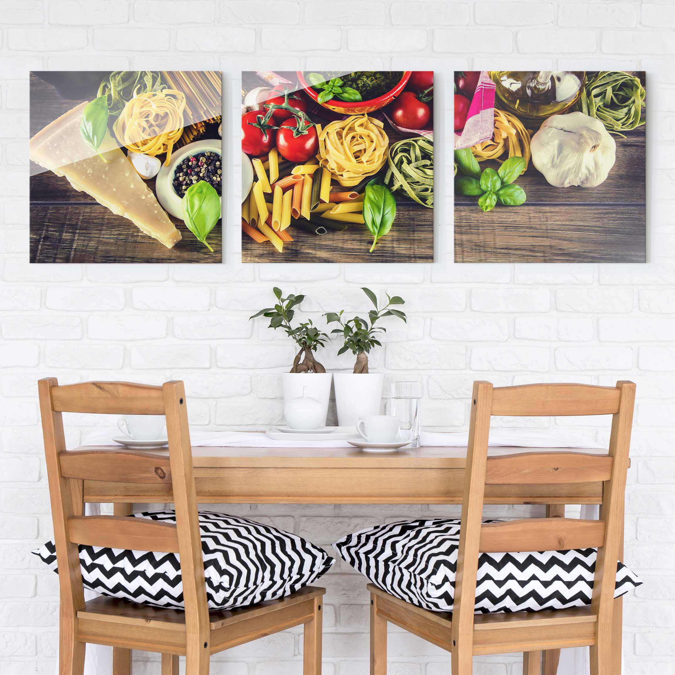 3-teiliges Glasbild Küche Pasta