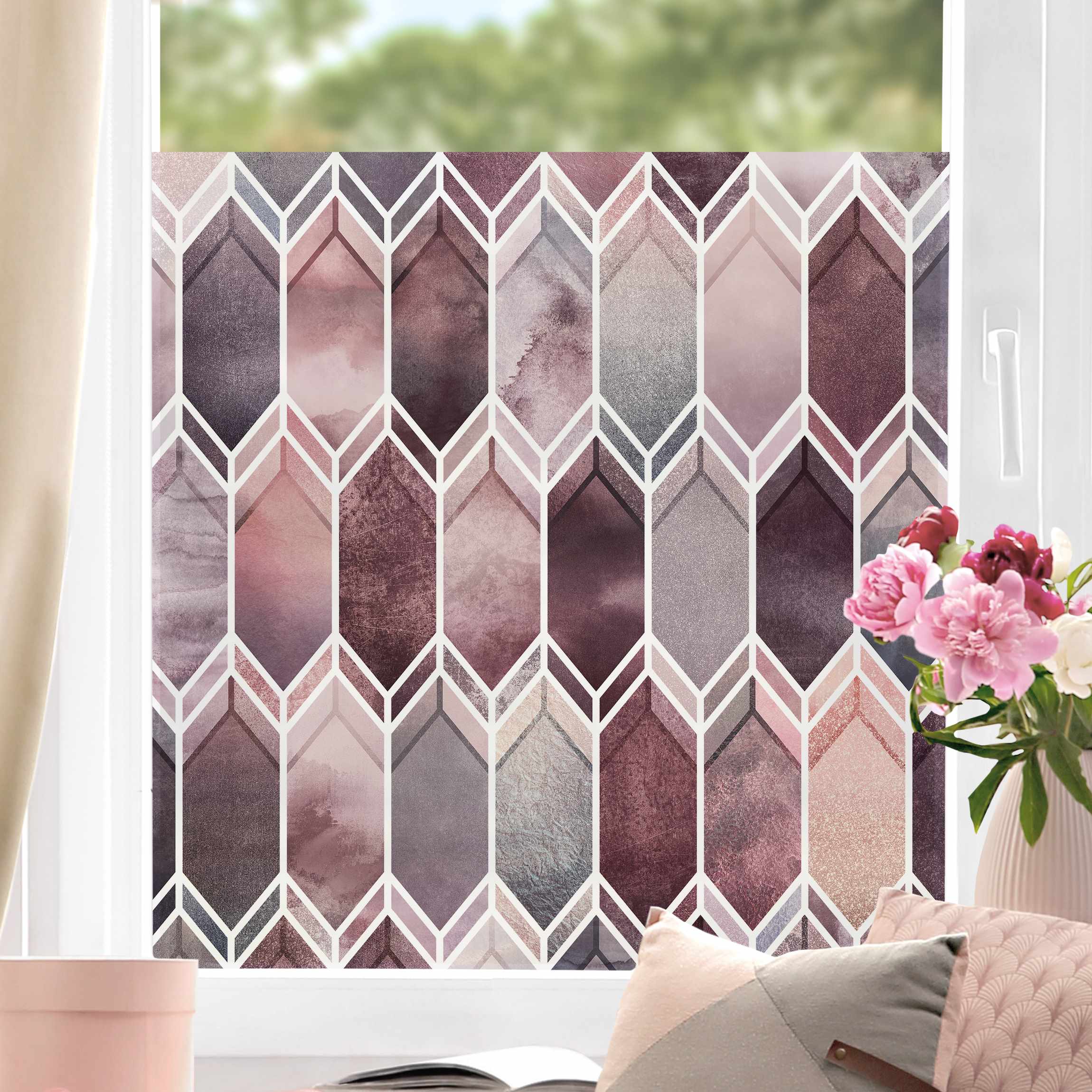 Fensterfolie Glasmalerei Geometrie Rosé
