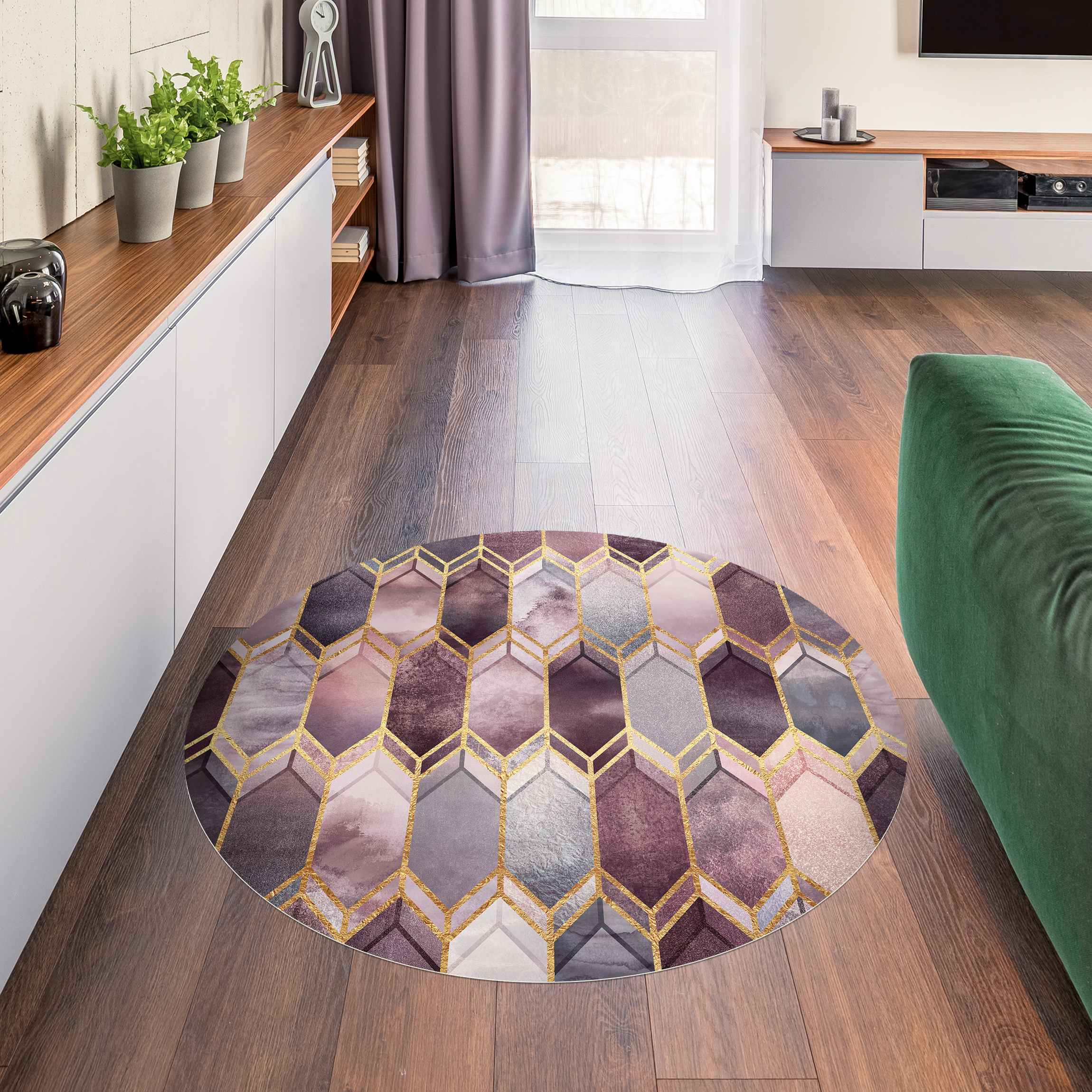 Runder Vinyl-Teppich Glasmalerei geometrisch Rosé Gold