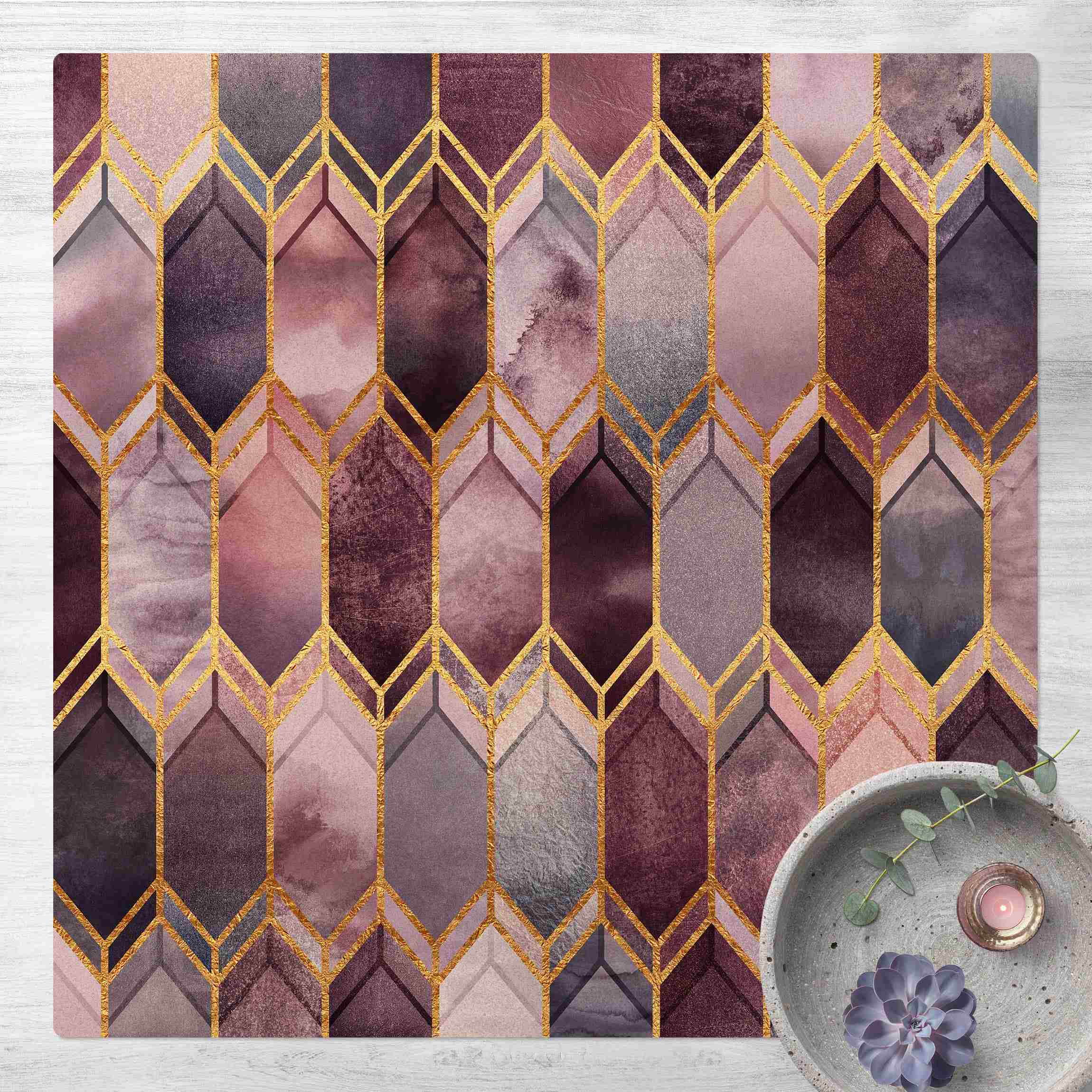 Kork-Teppich Glasmalerei geometrisch Rosé Gold