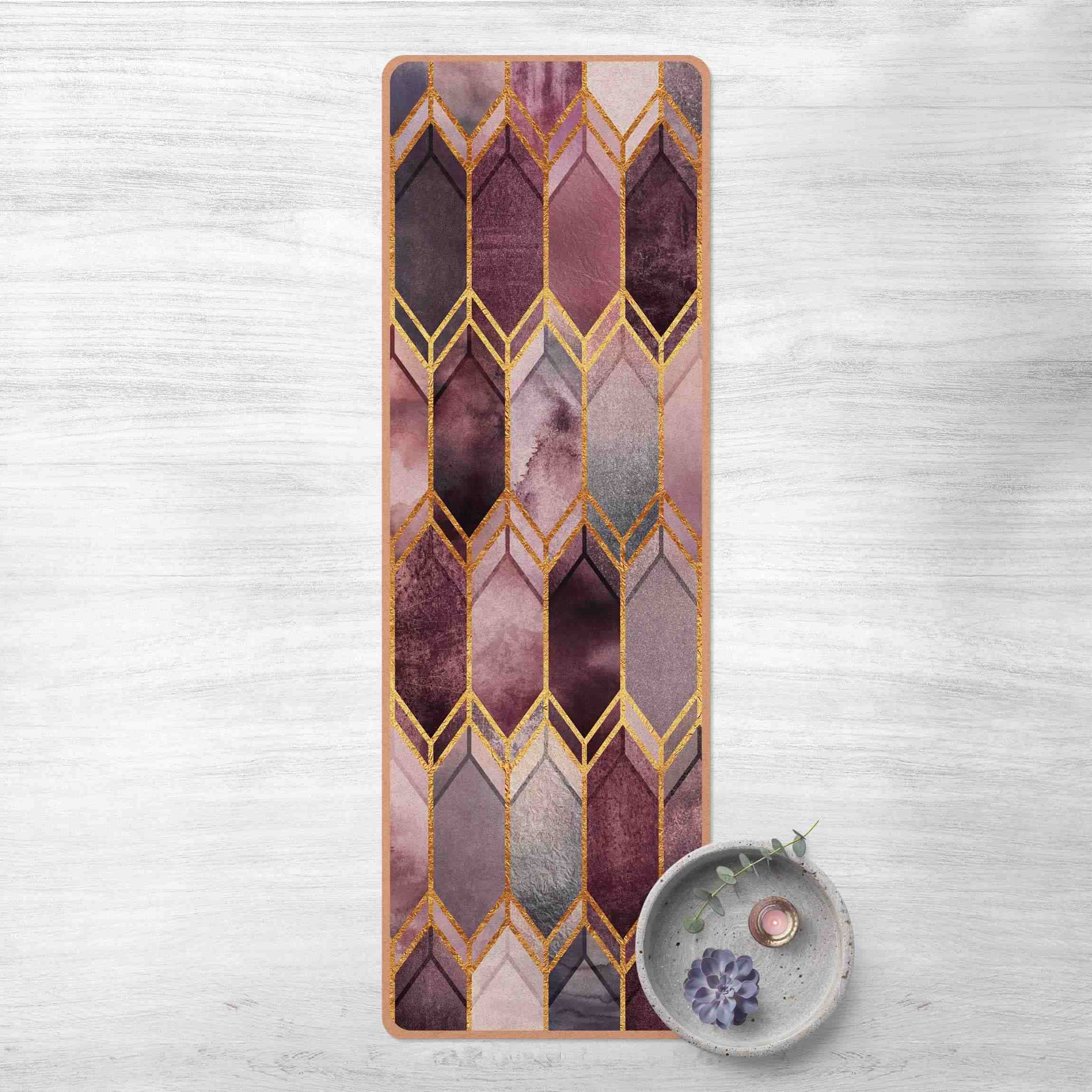 Yogamatte Kork Glasmalerei geometrisch Rosé Gold