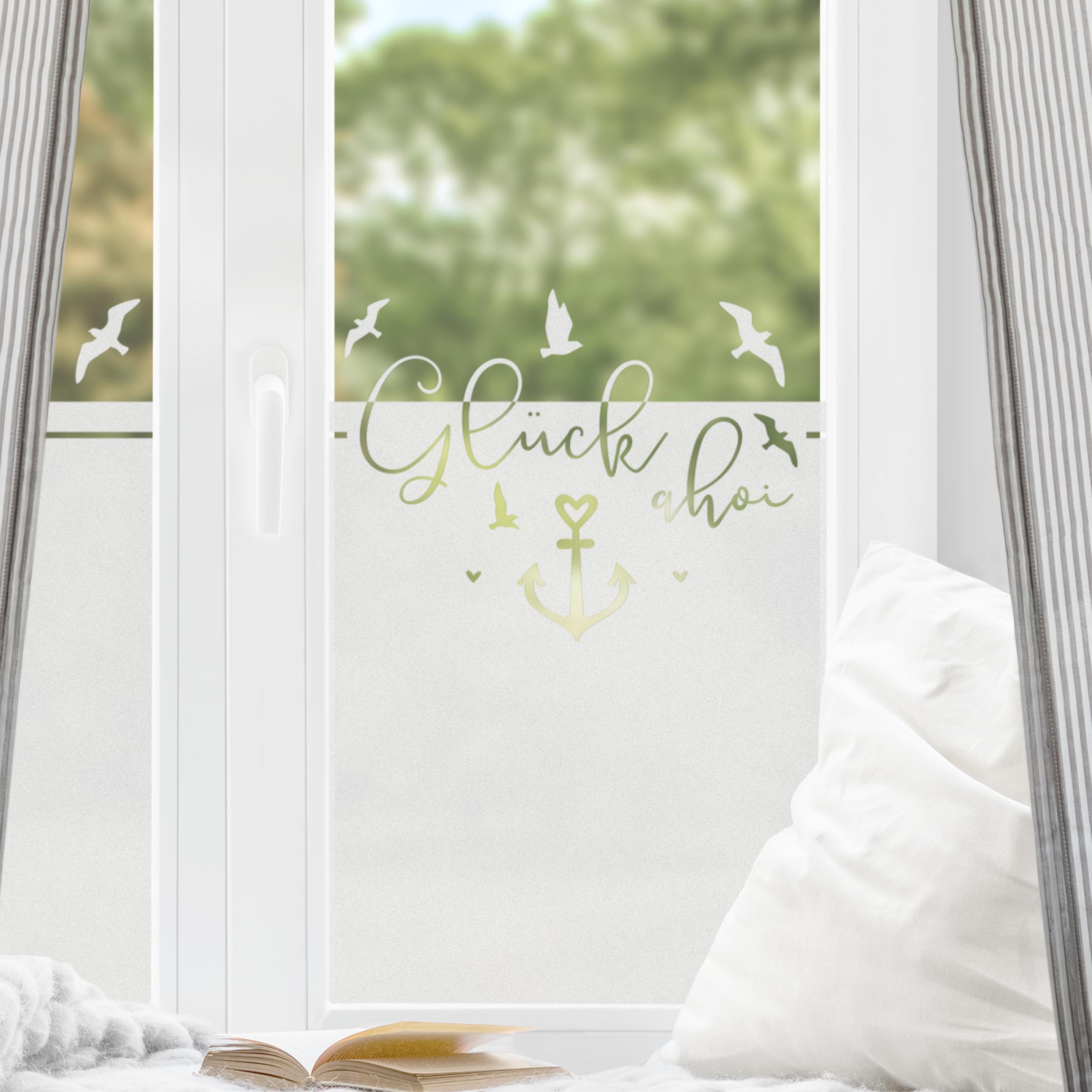 Fensterfolie Sichtschutz Glück Ahoi Bordüre